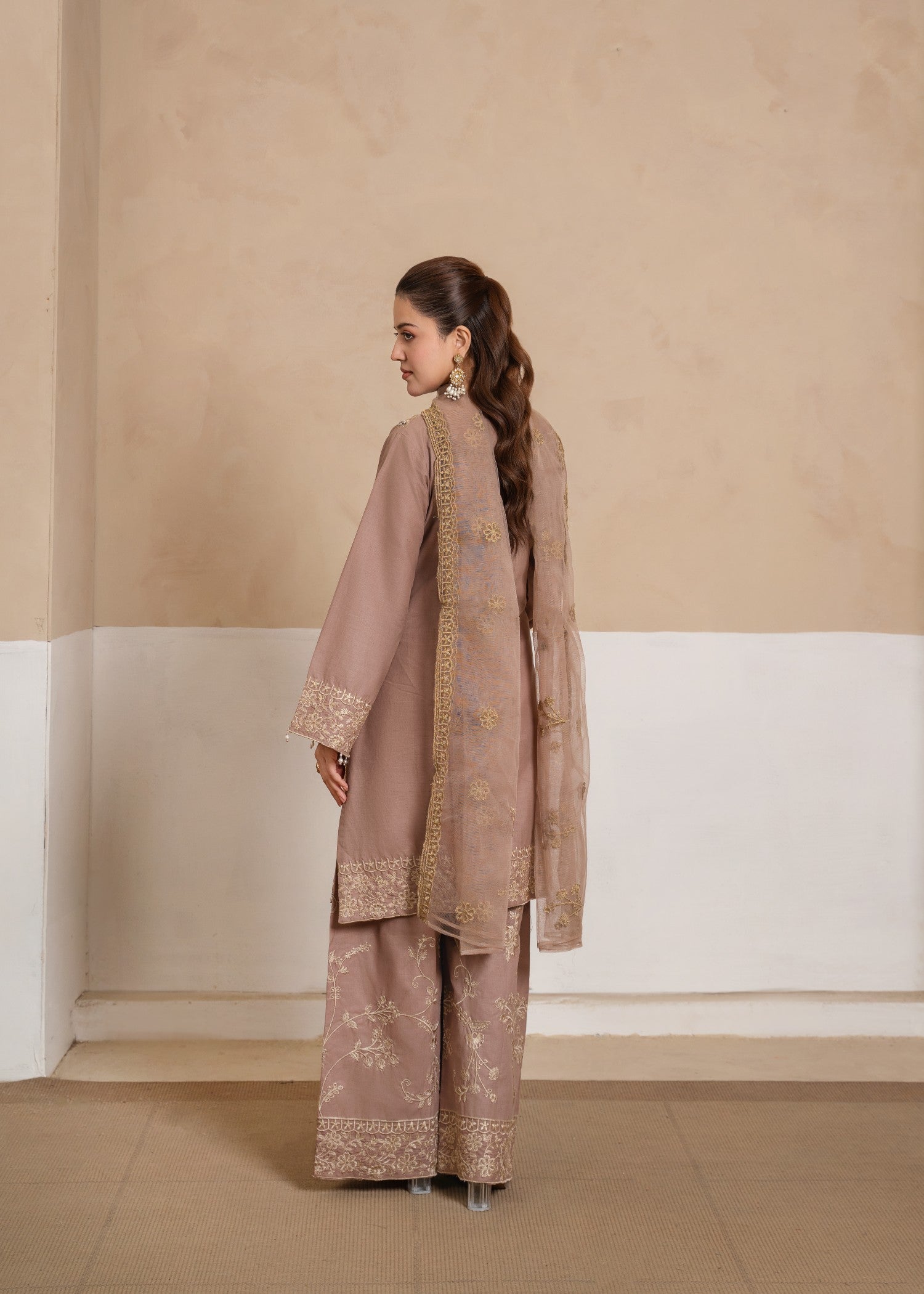 cotton krandi Kurta Set in Tea rose pink