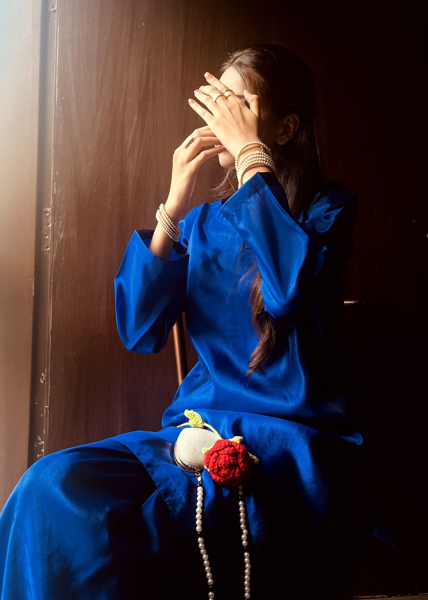 poly silk Co Ord Sets in Sapphire blue