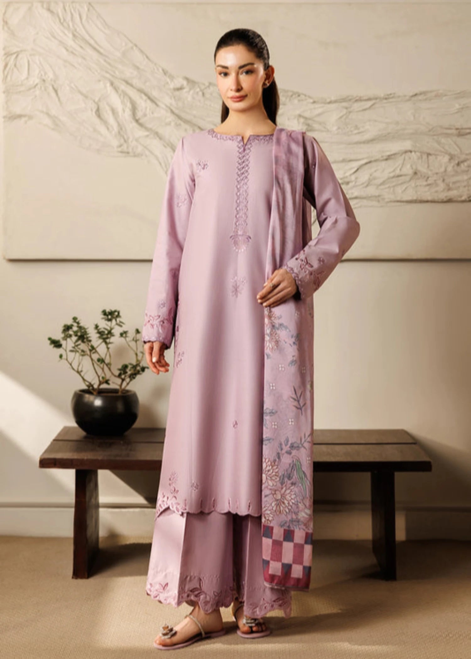 cotton Kurta Set in Mauve