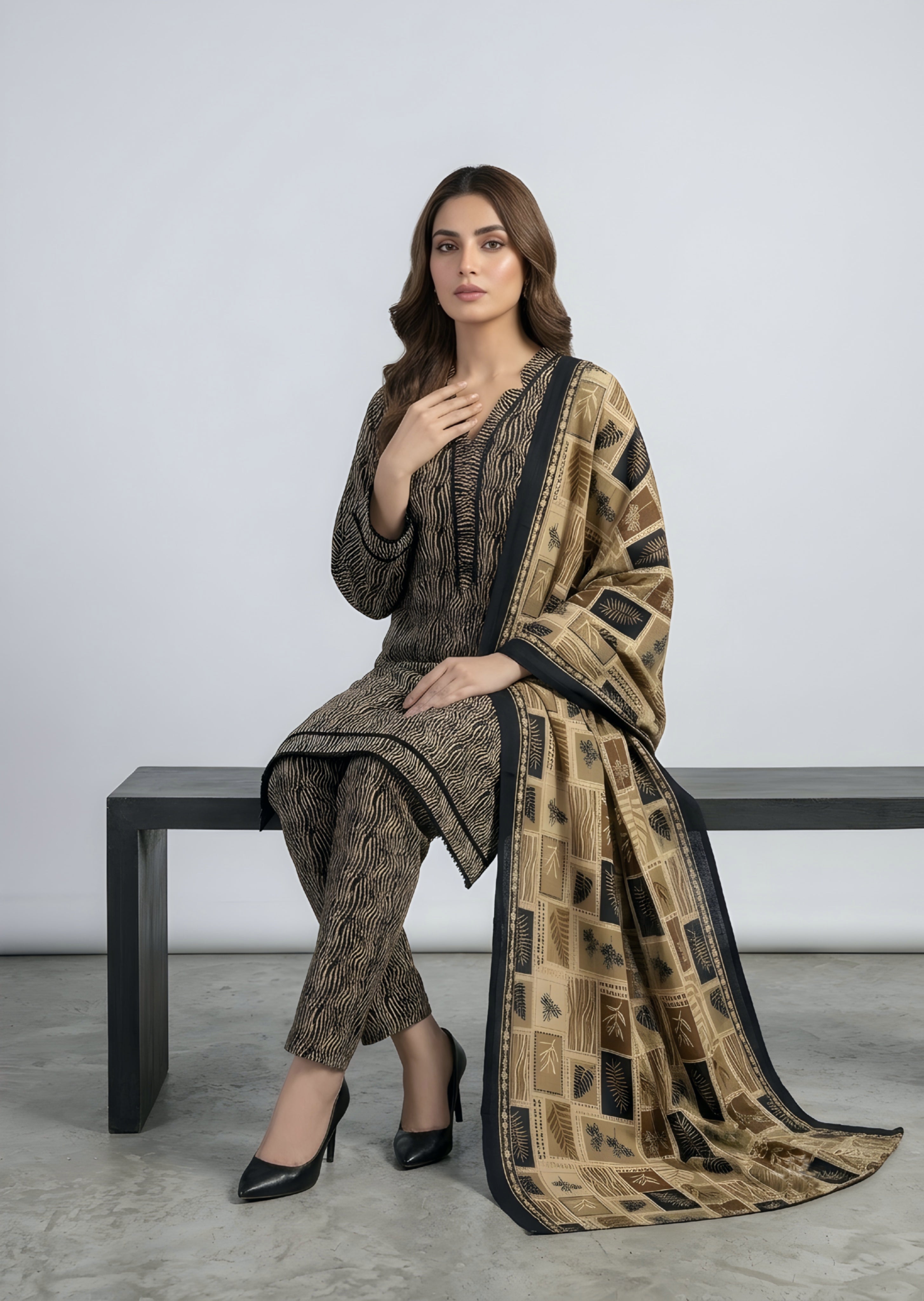 khaddar Kurta Set in Walnut brown, tan brown, jet black