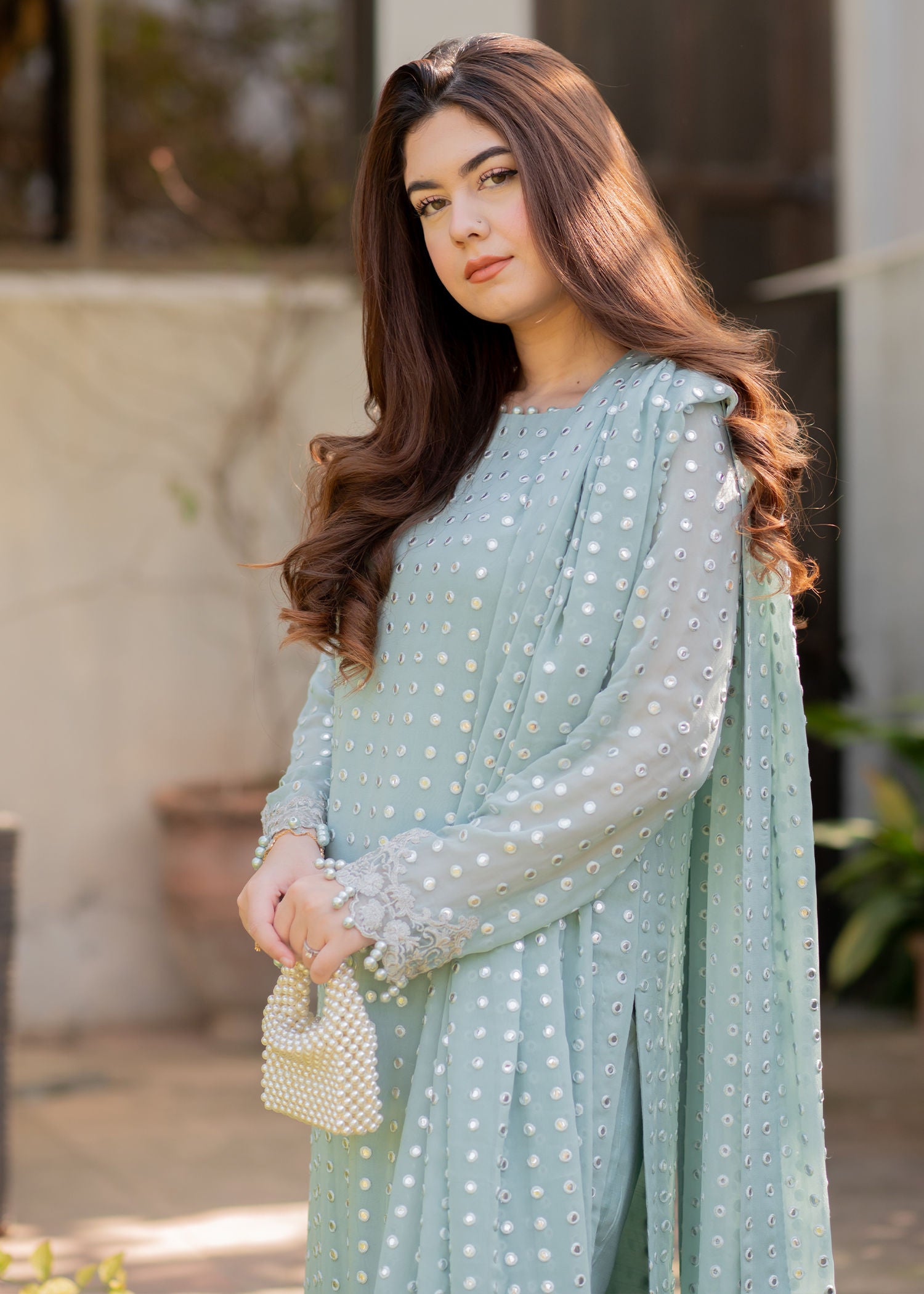 chikankari cotton Kurta Set in Ice blue