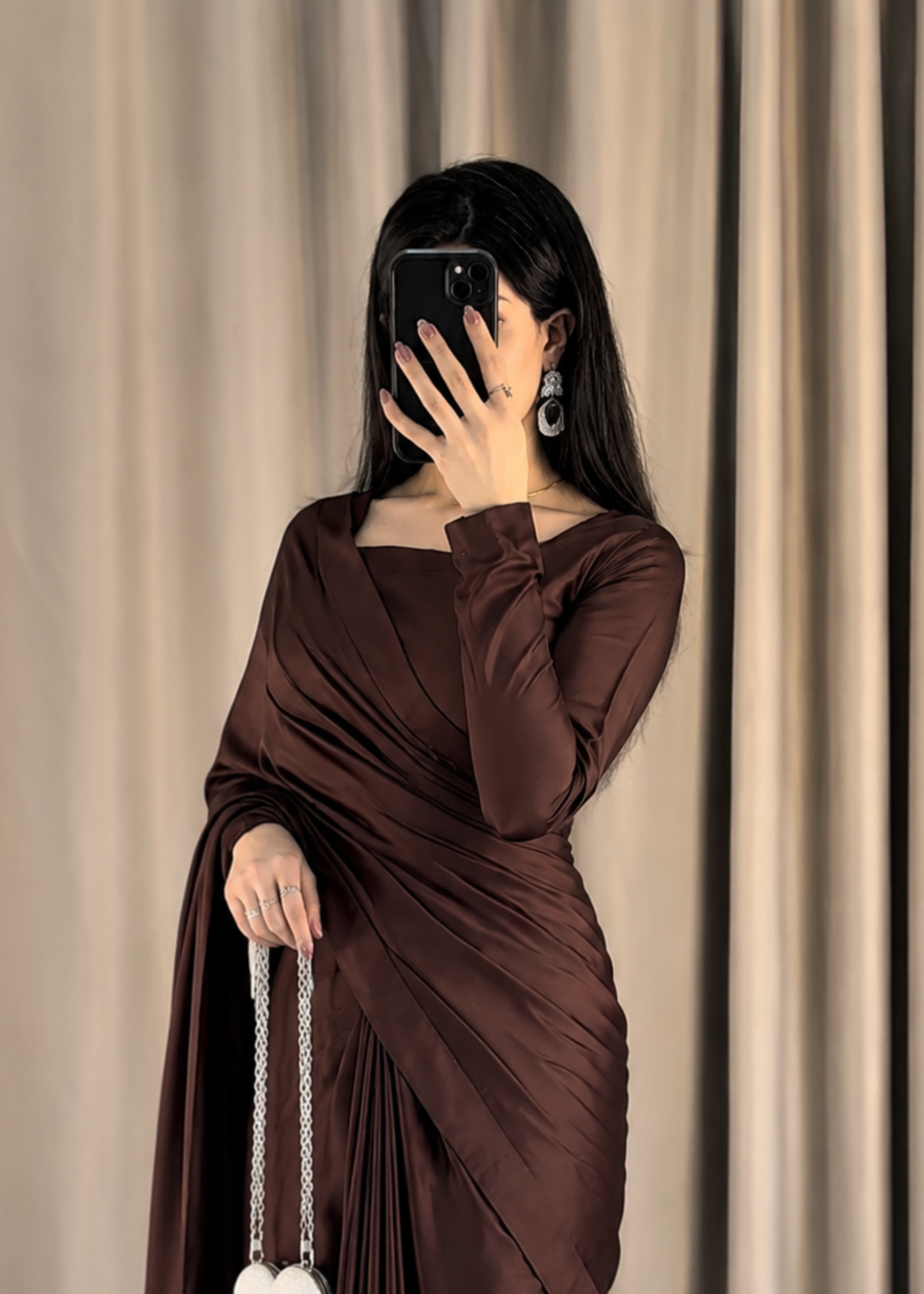 silk Saree in Mocha brown