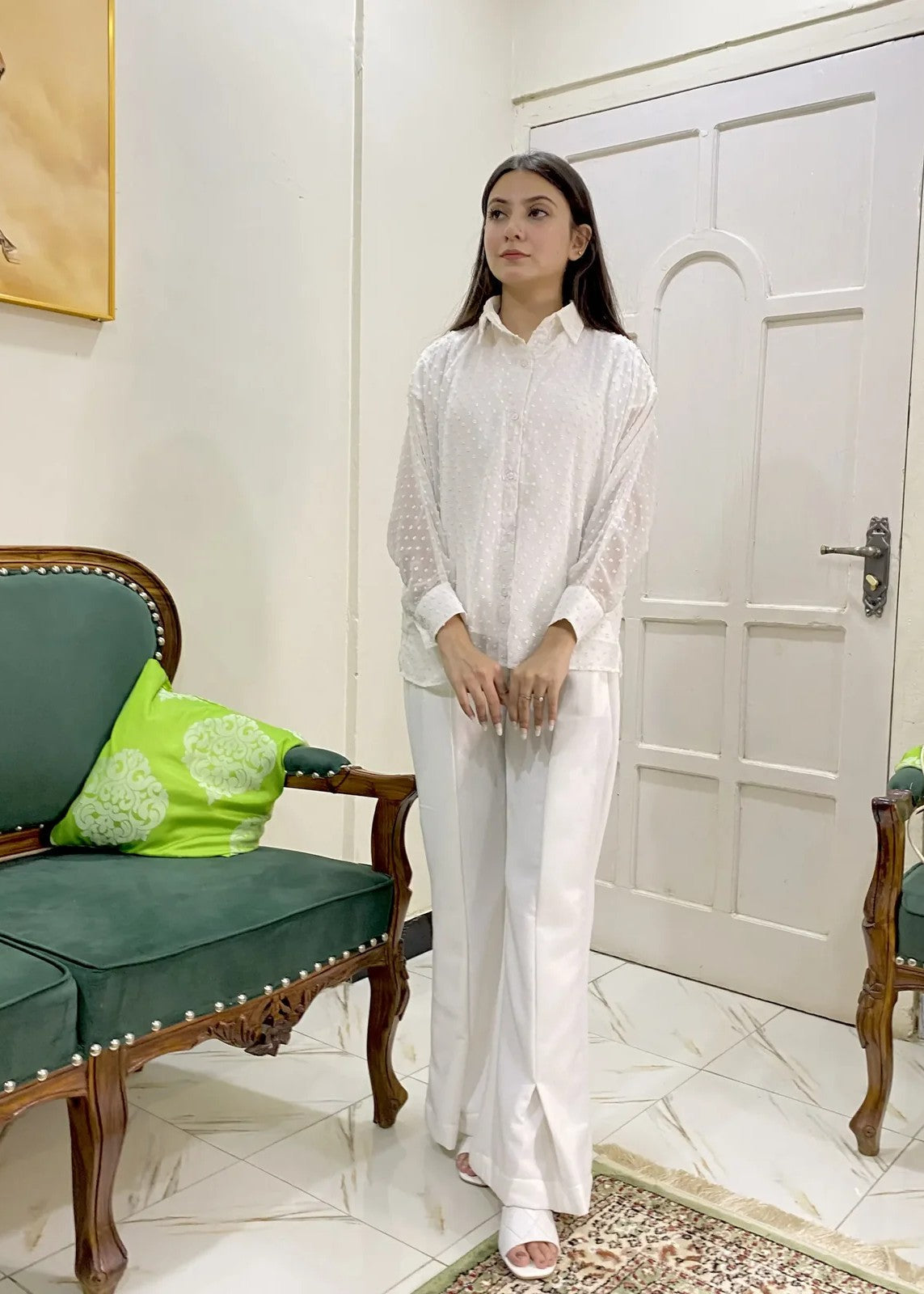bemberg crinkle chiffon Tunic in White