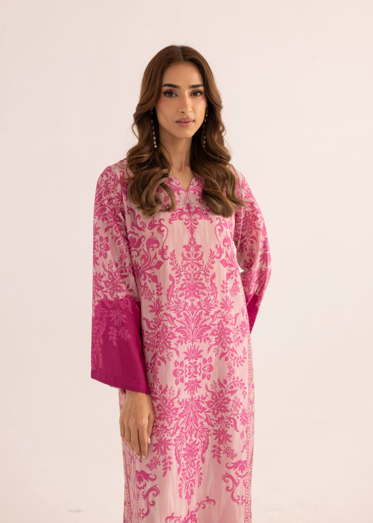silk finish lawn Kaftan in Watermelon pink