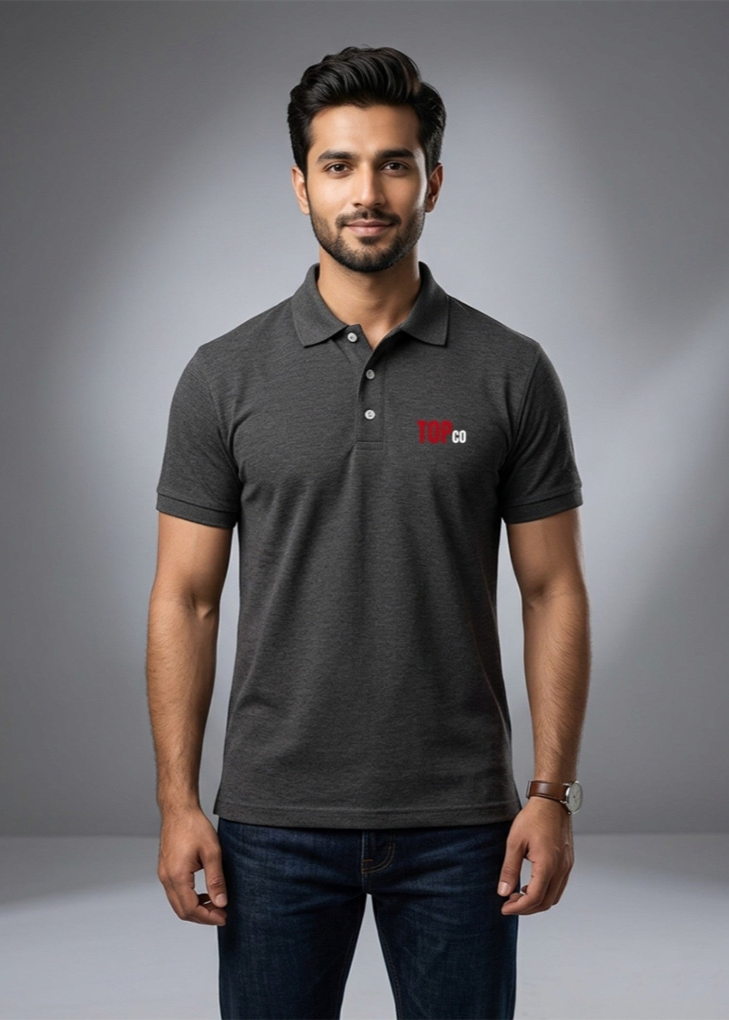 cotton Polo Shirt in Charcoal