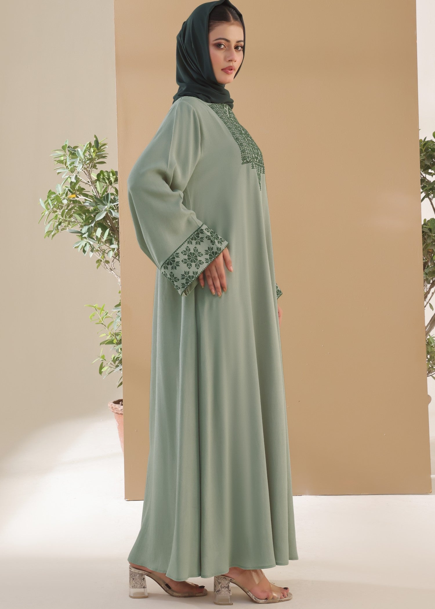 crepe viscose Abaya in Sage green