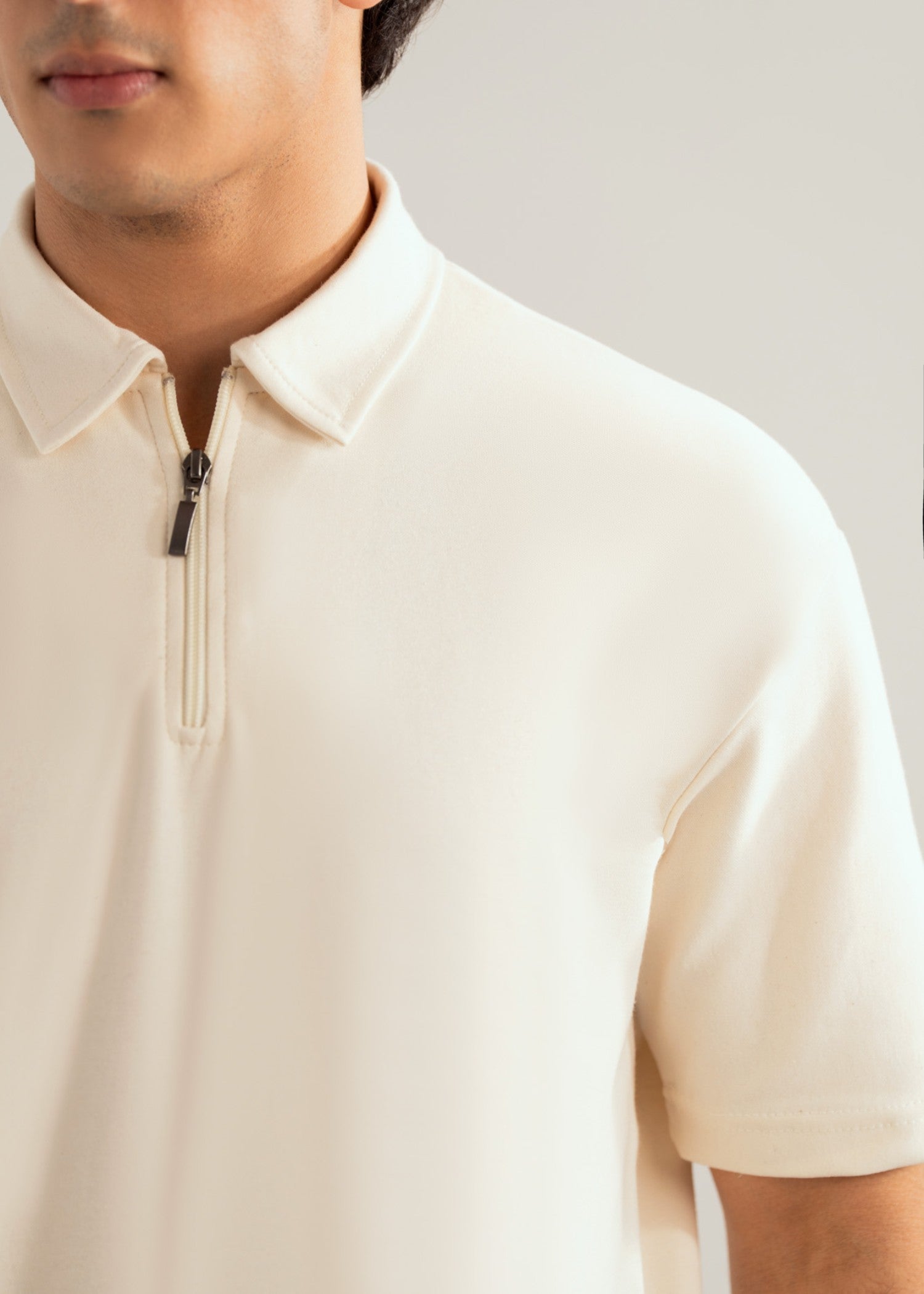 interlock knit Polo Shirt in Off-white