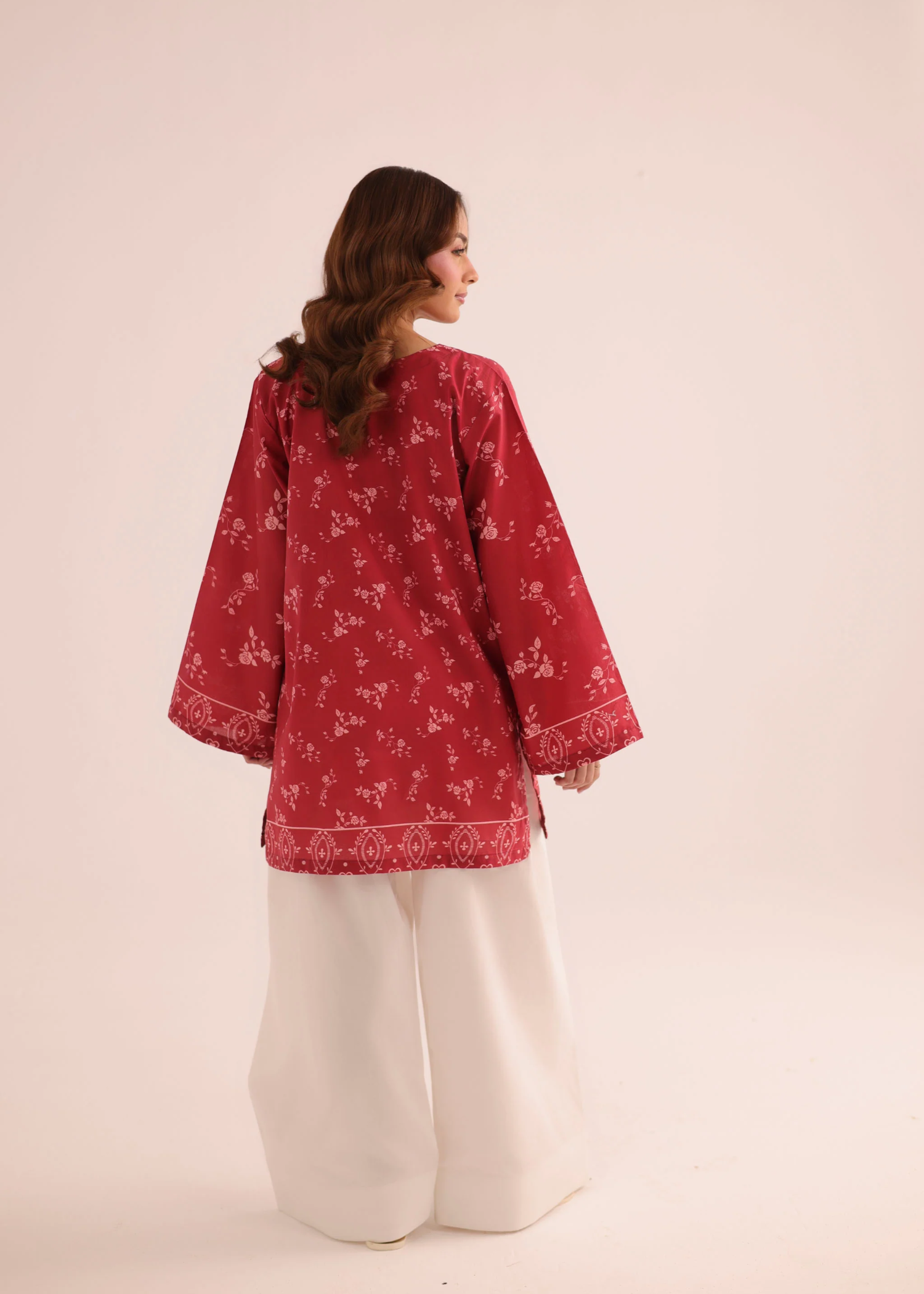 poly lawn Kurti in Brick red