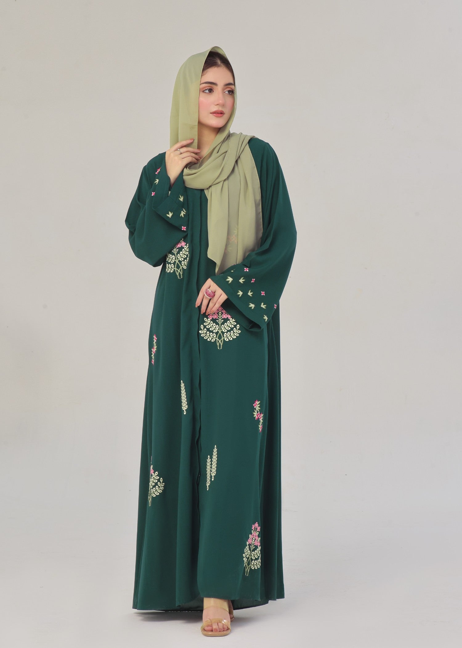 nidha Abaya in Bottle green