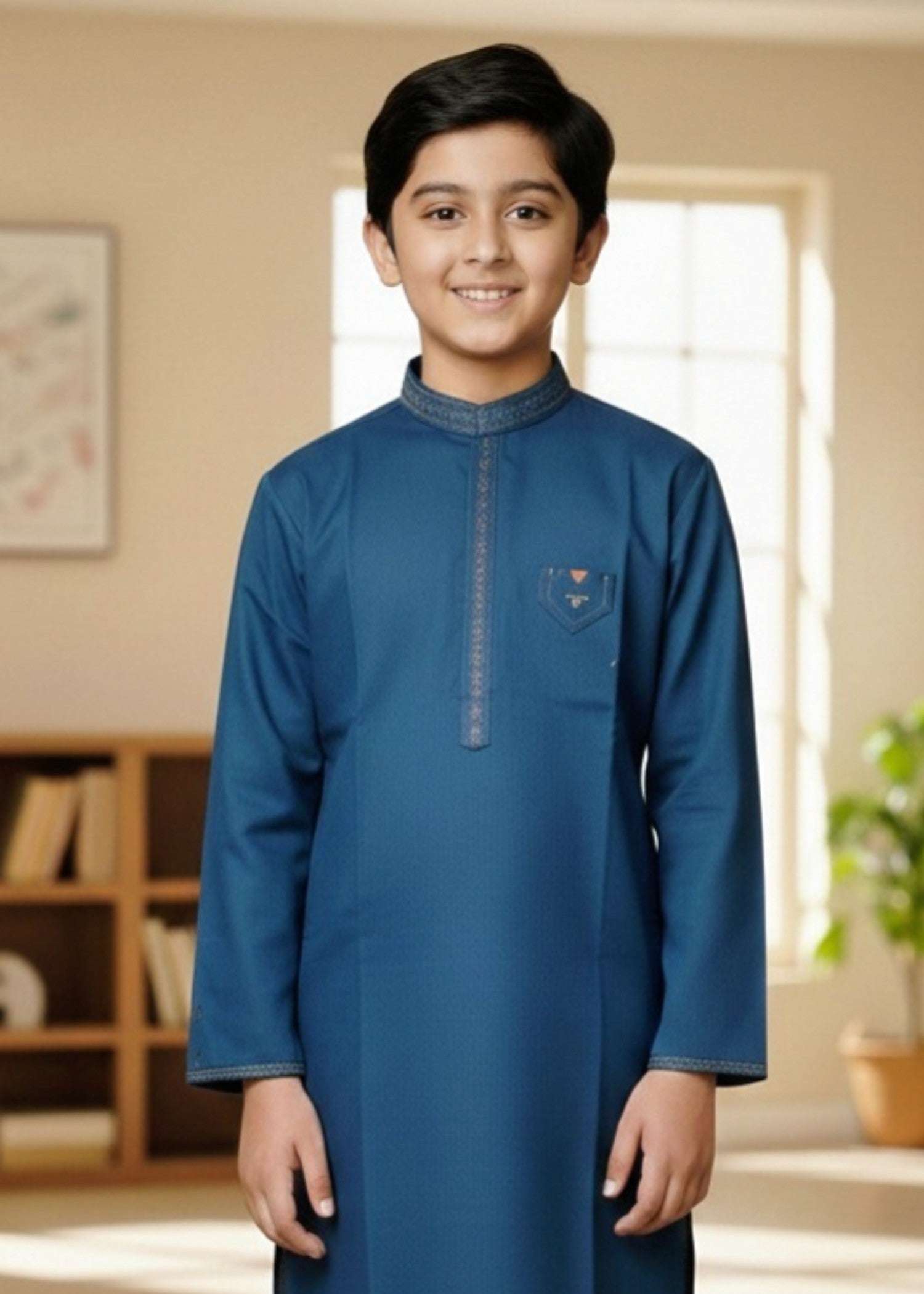 cotton Kurta Set in Steel blue