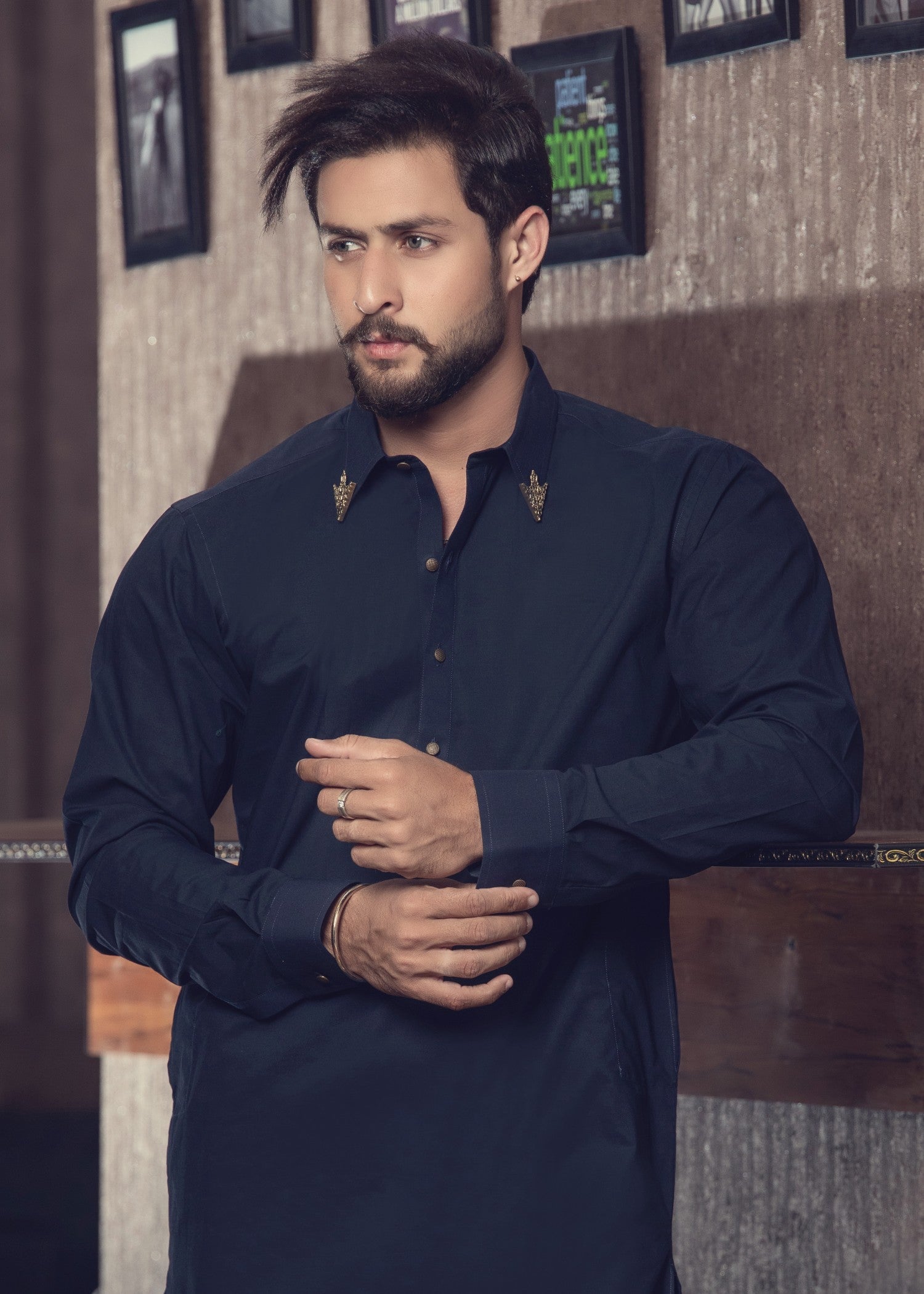 cotton satin Shalwar Kameez in Navy blue