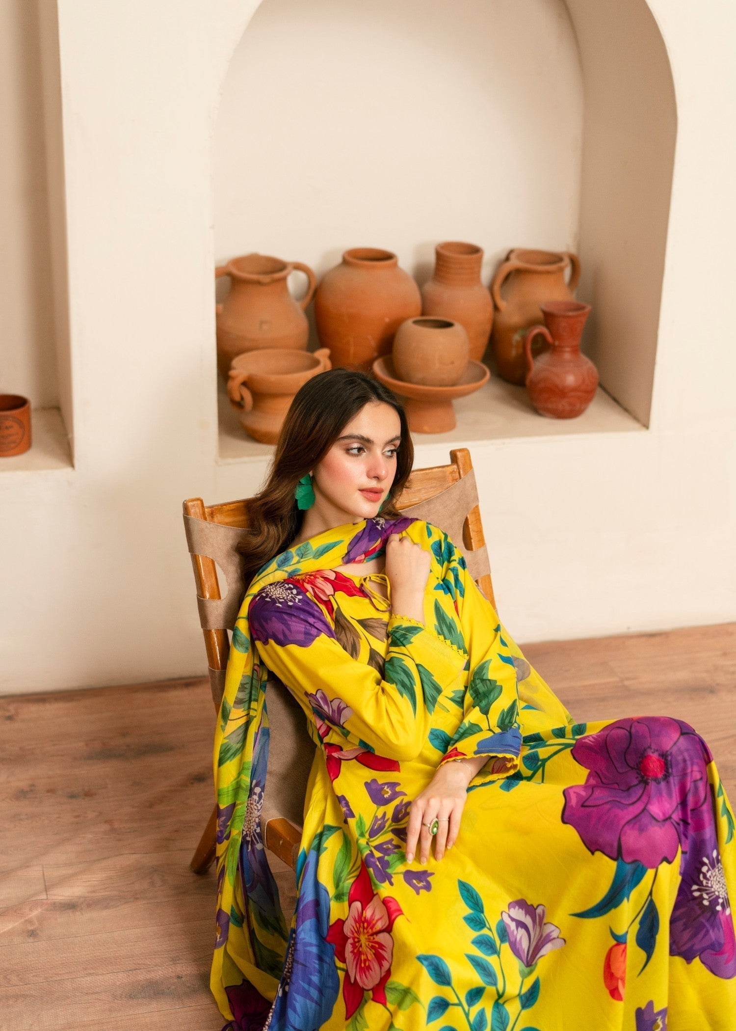 lawn Pishwas in Yellow