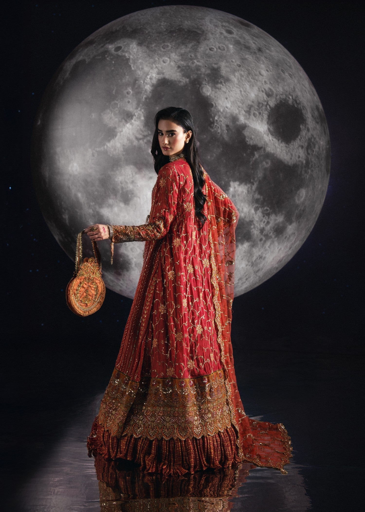 chiffon Angrakha in Burnt orange