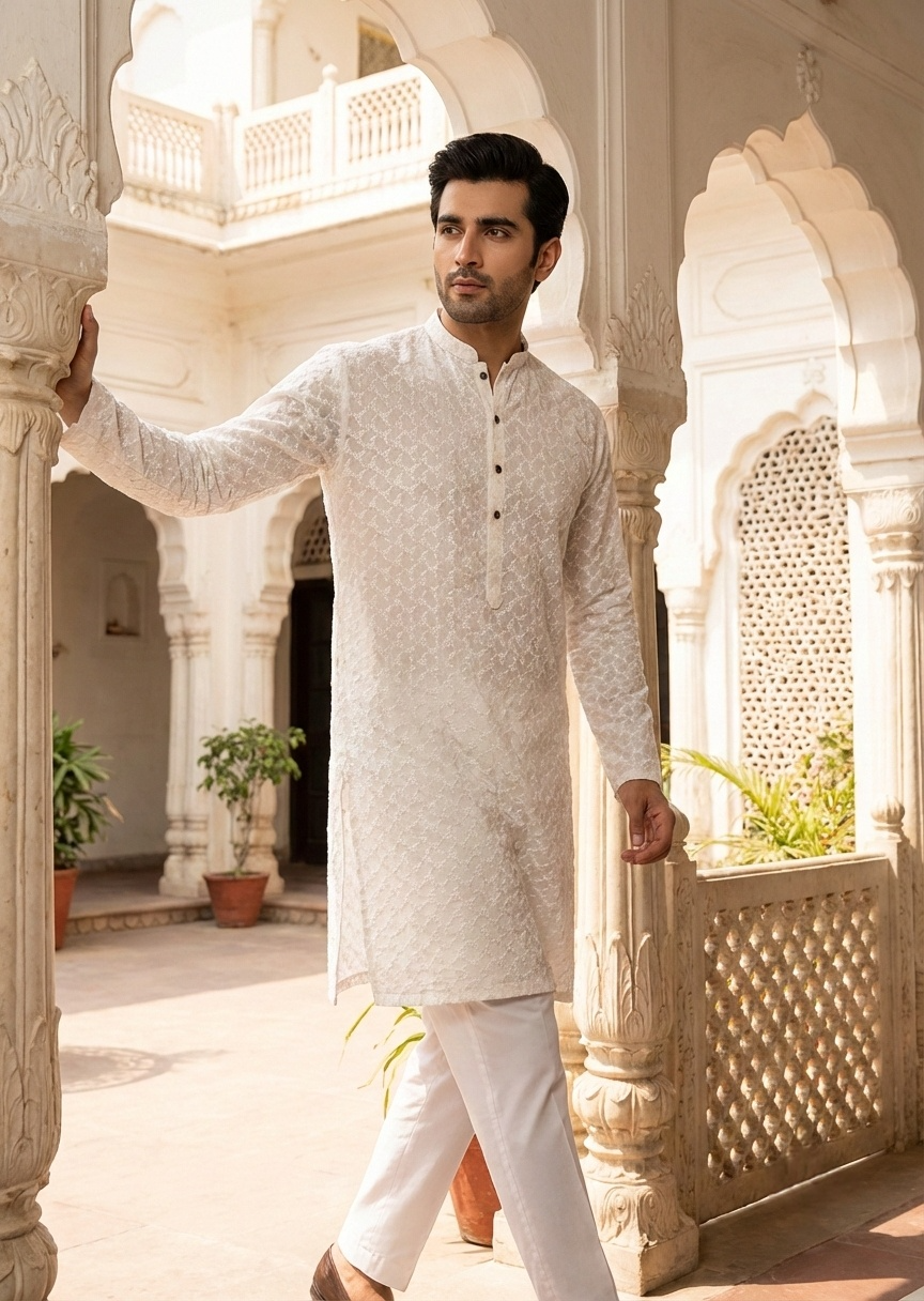 chikankari cotton Kurta in White