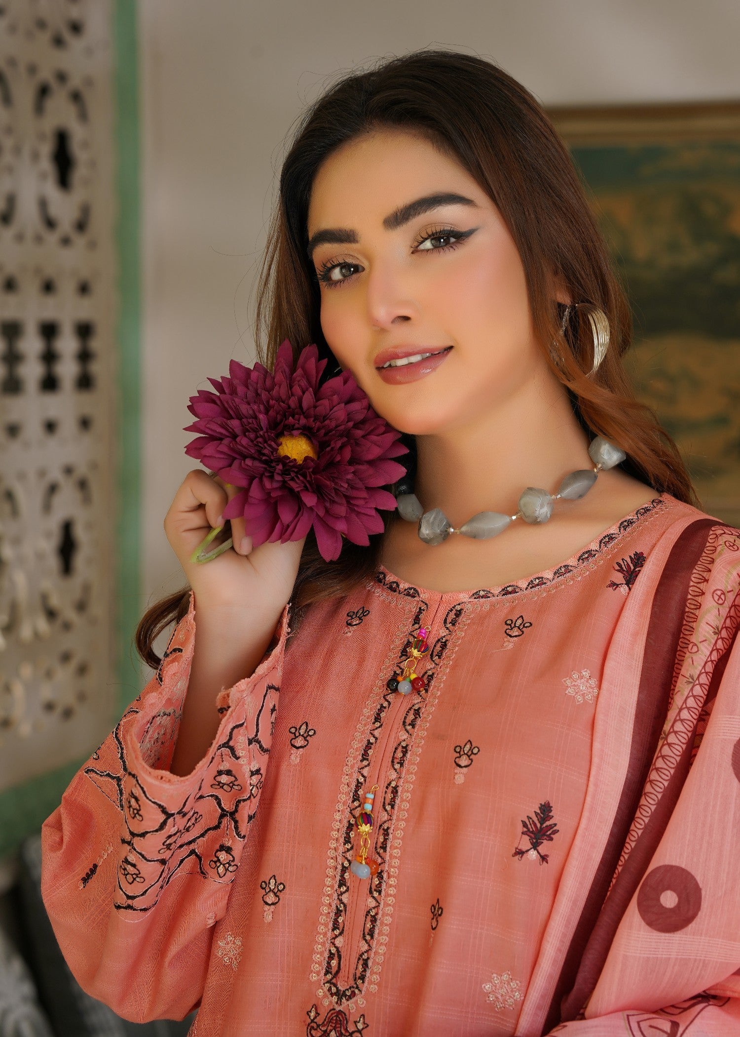 cotton Kurta Set in Peach pink