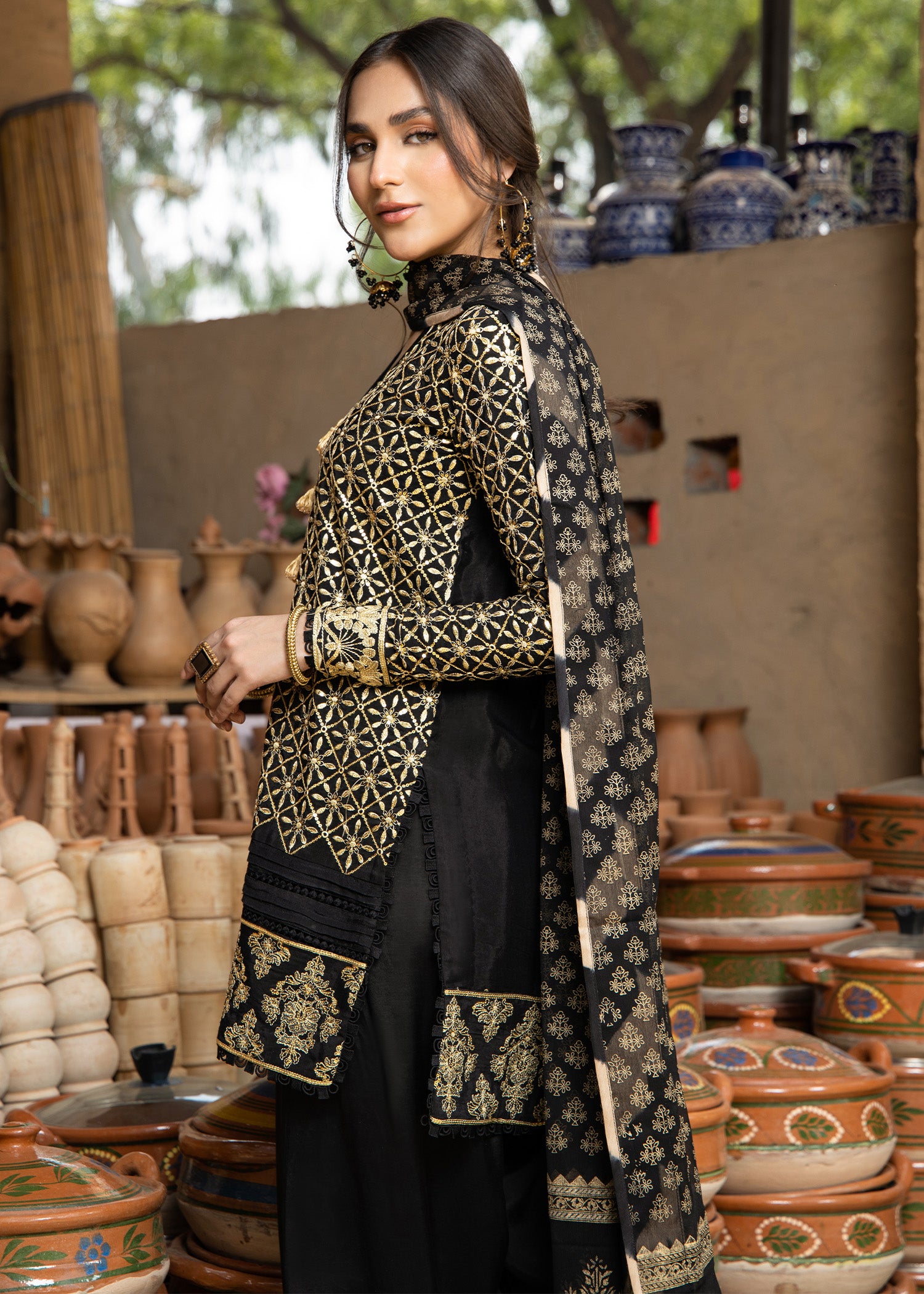 viscose Kurta Set in Black