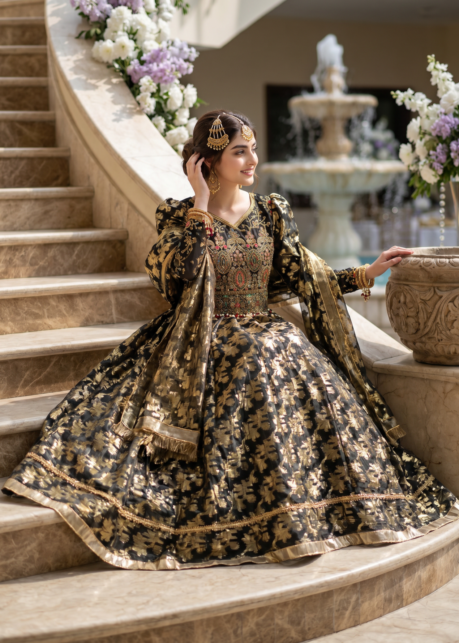 organza Lehenga in Black, gold