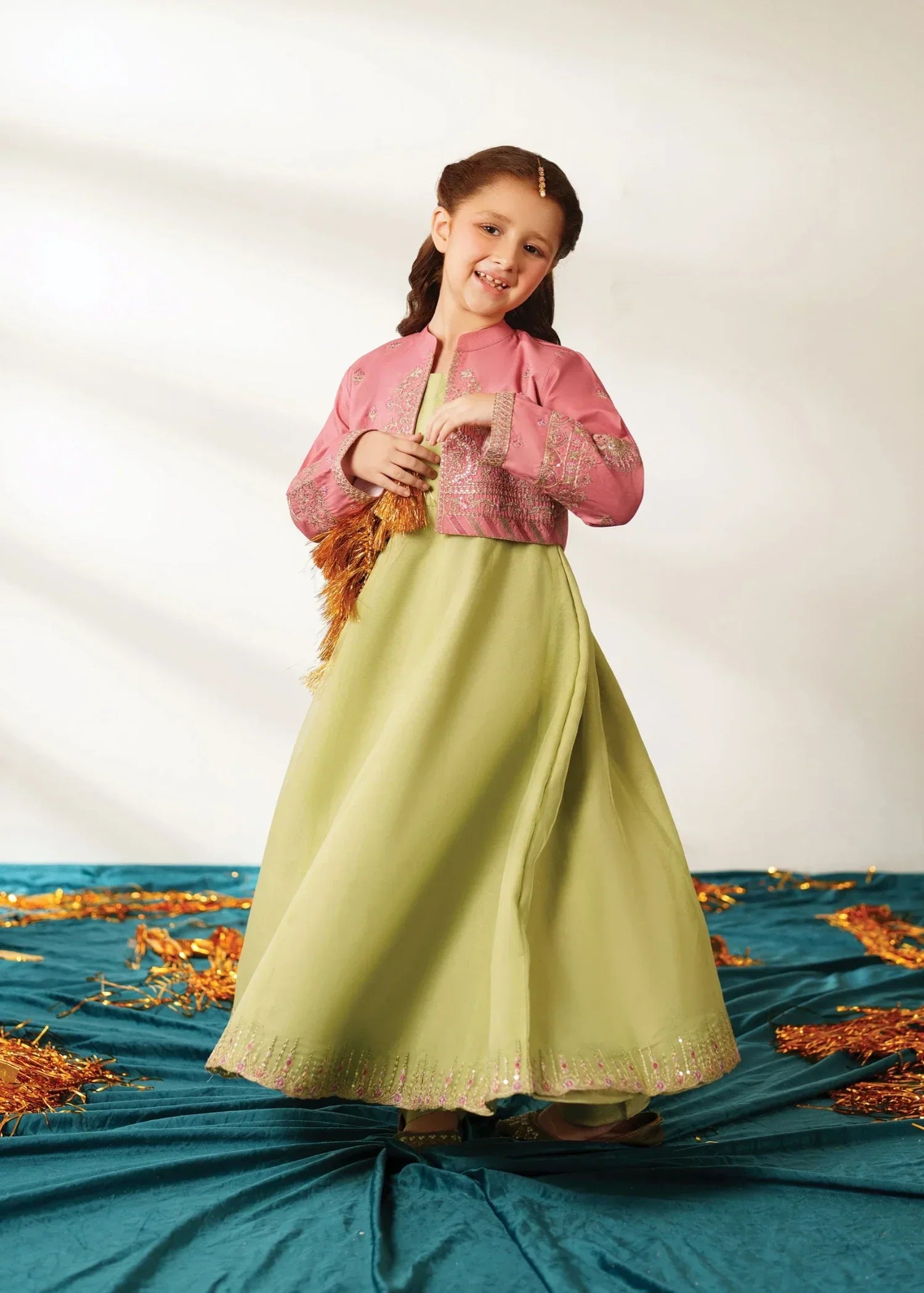 silk Pishwas in Pistachio green