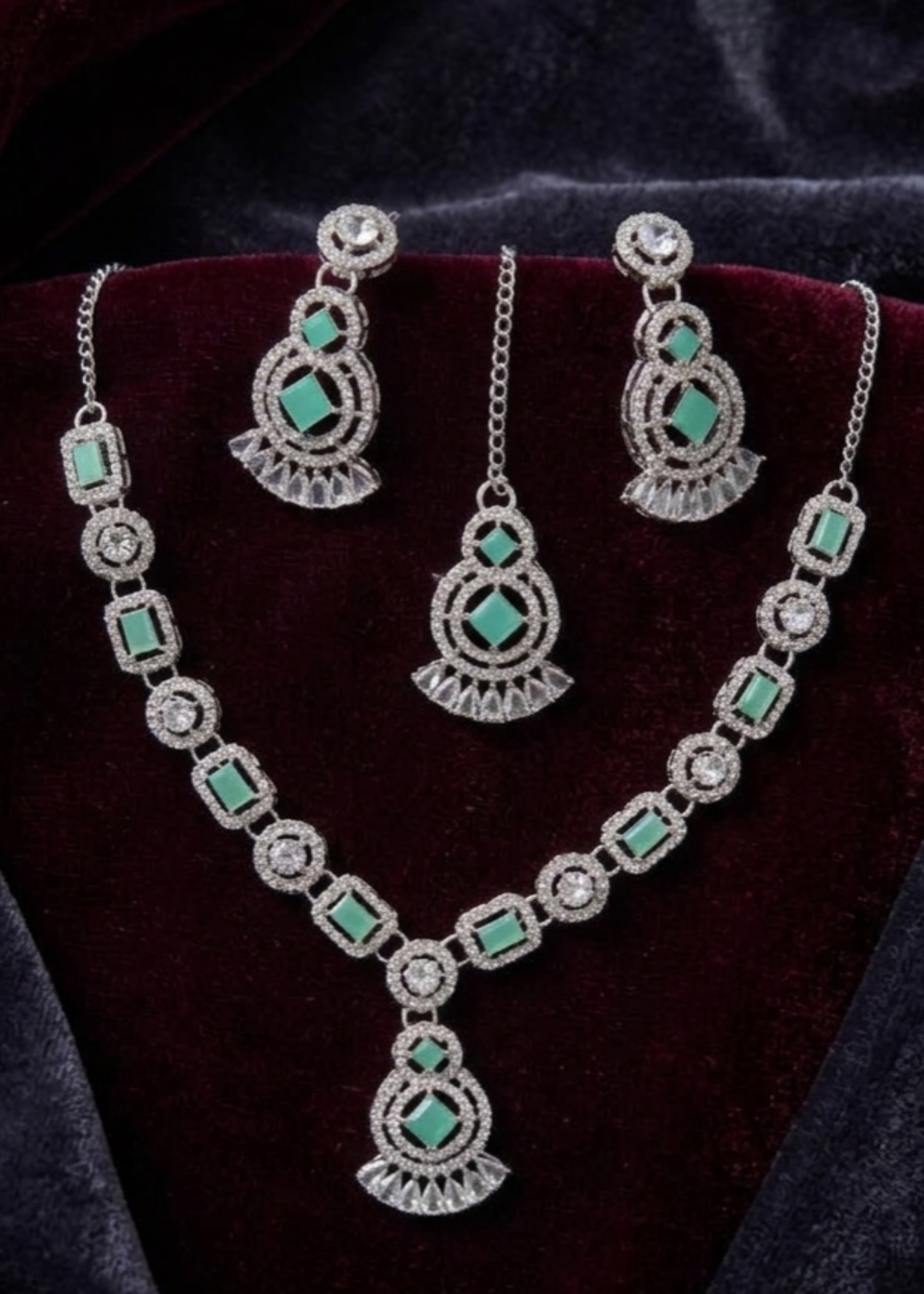 Jewelry Set in Silver, mint green Color by - Trendy Women Jewelry Set ISJ2772