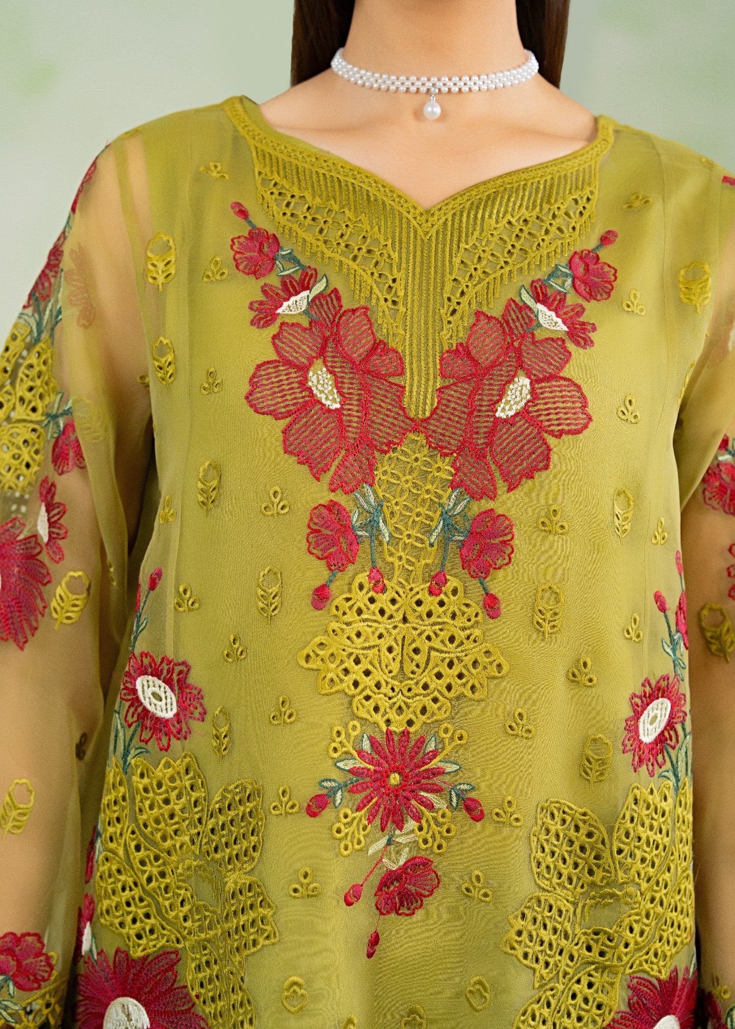 organza Kurta Set in Yellow green