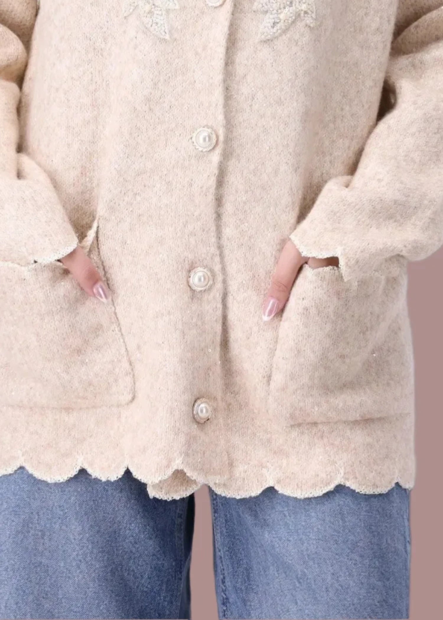 wool Cardigan in Beige