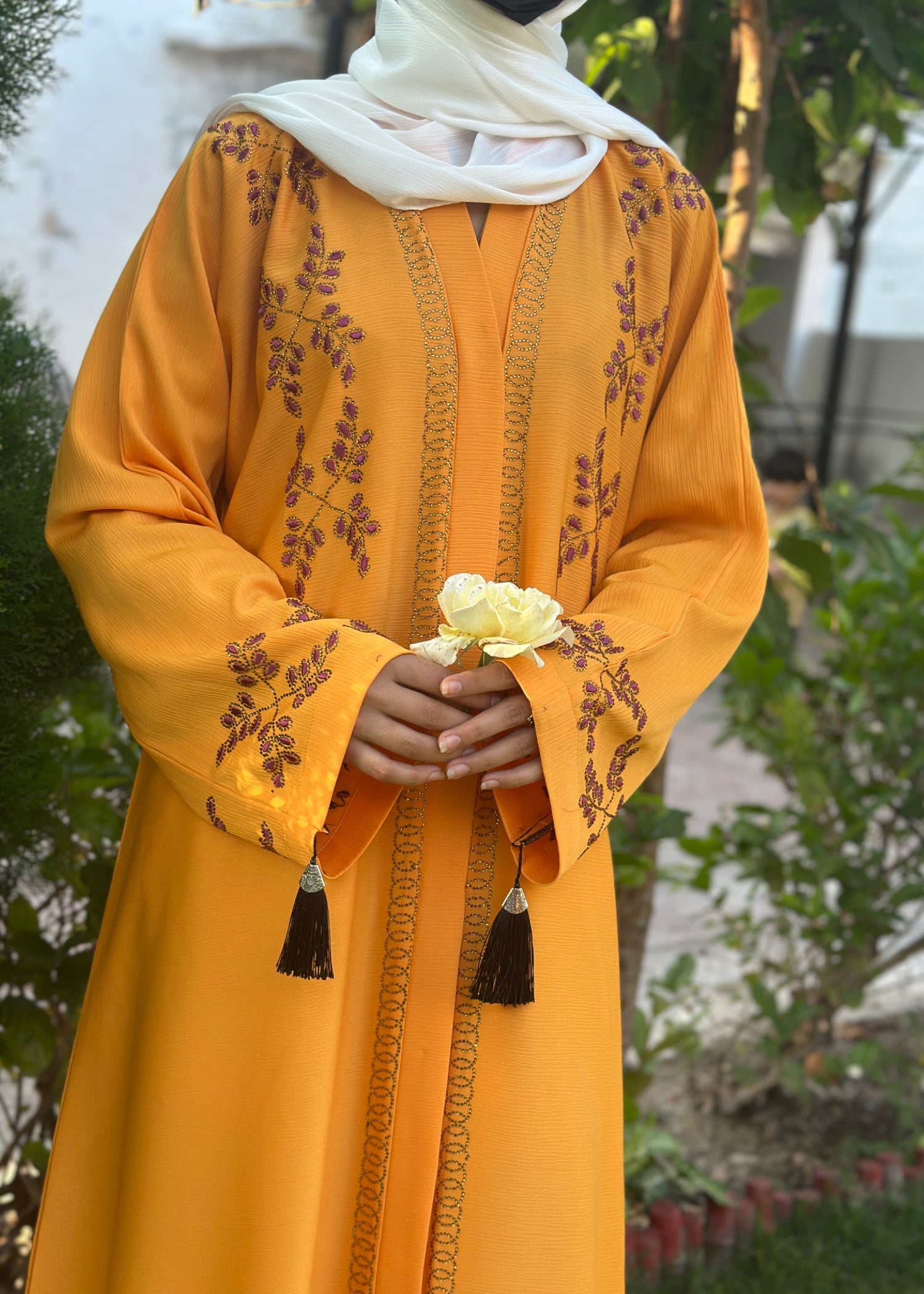 thai silk Abaya in Orange