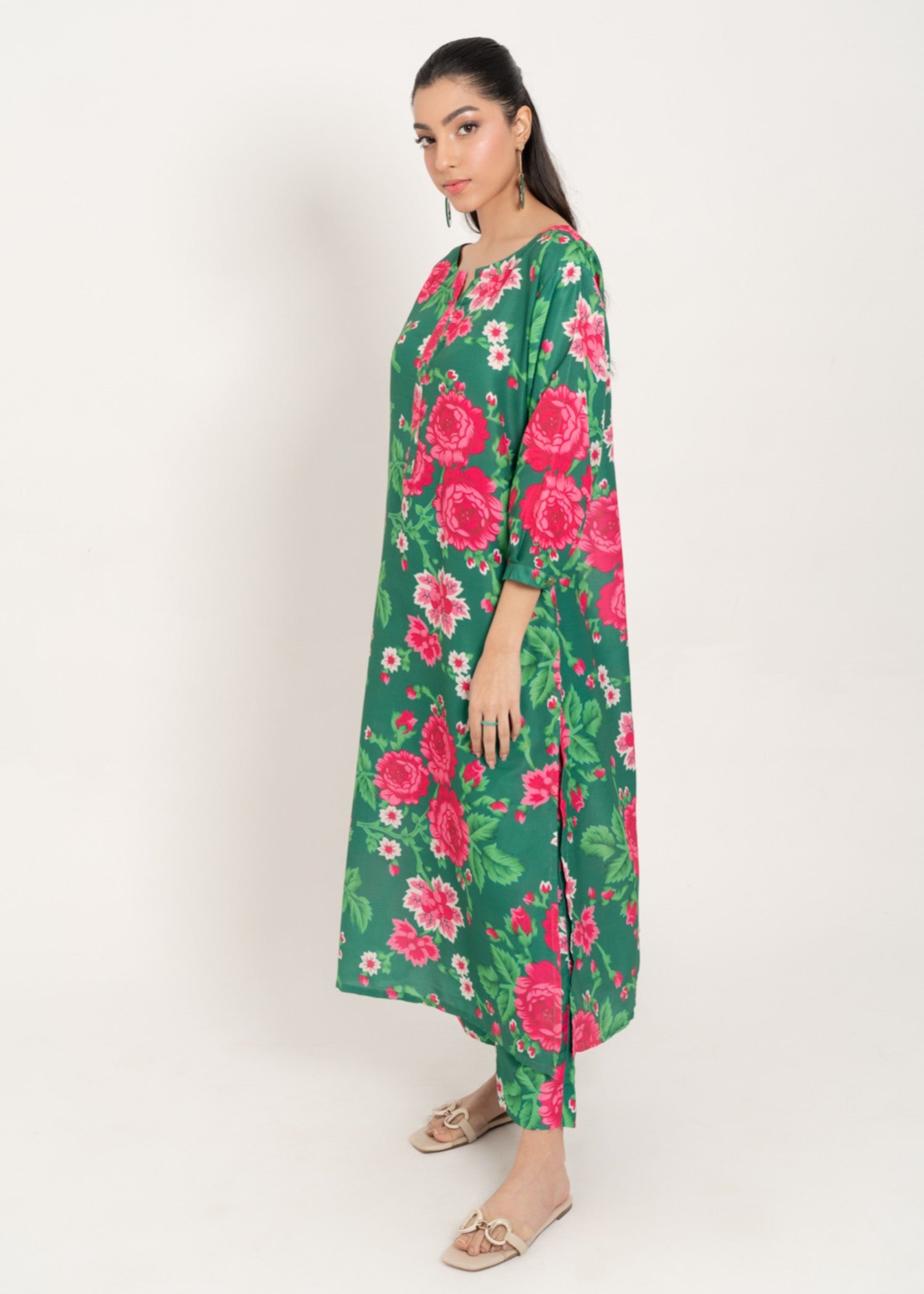 silk finish lawn Co Ord Sets in Green