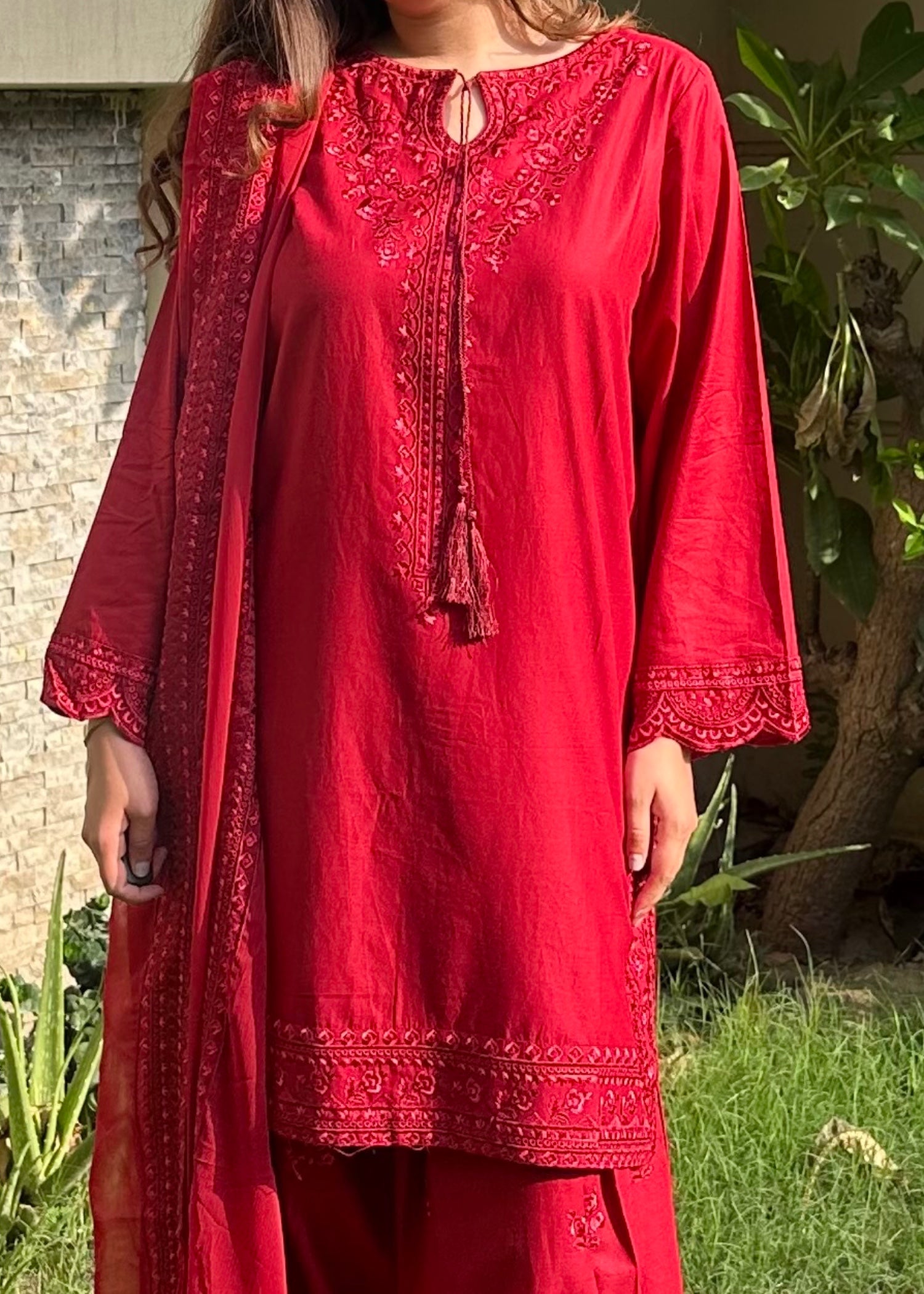 cotton Kurta Set in Amaranth