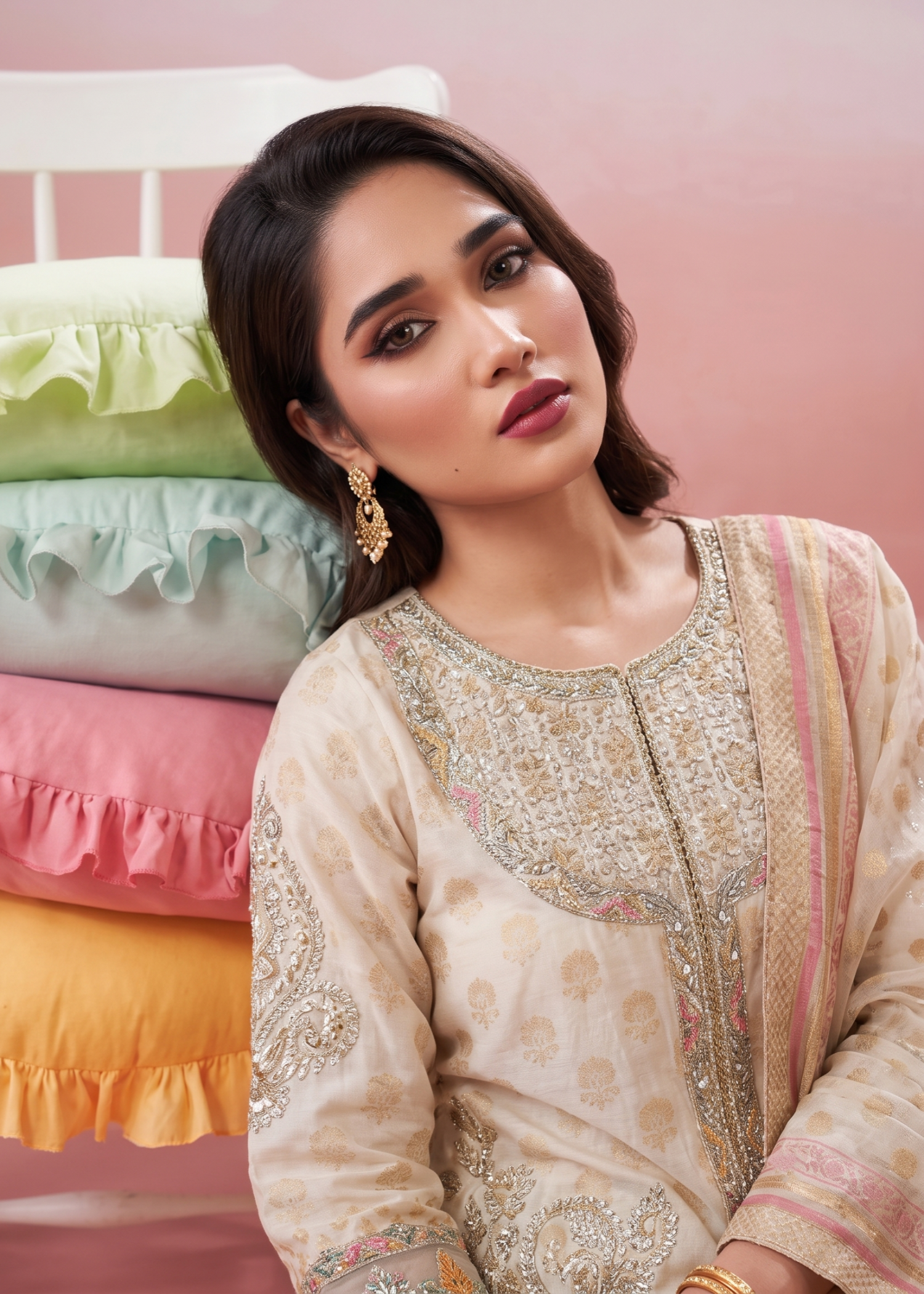 lawn Kurta Set in Ivory