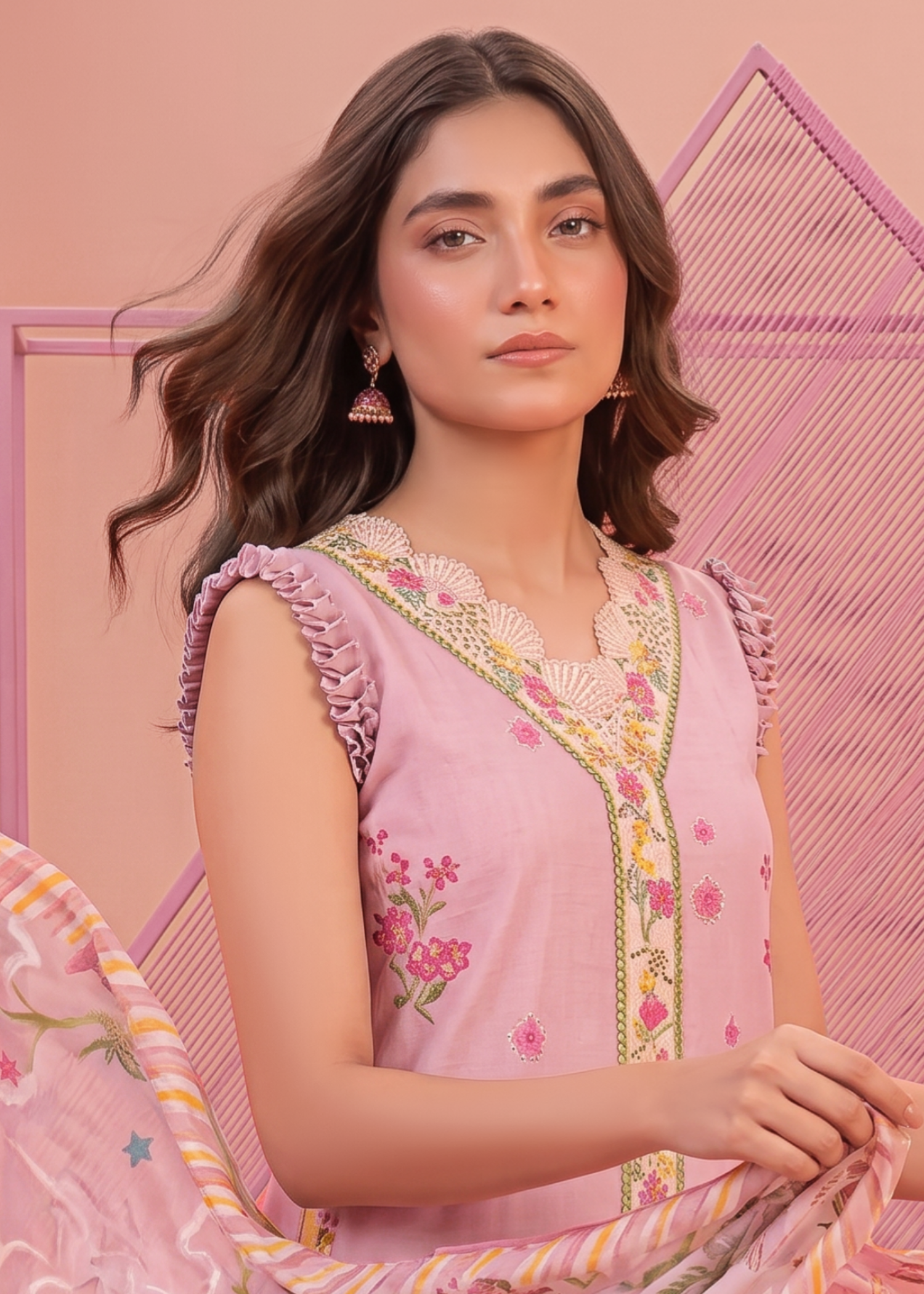 lawn Unstitched in Mauve pink, lavender pink
