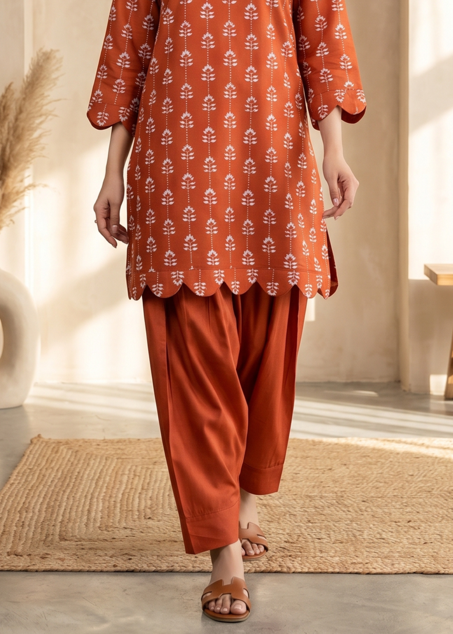 linen Co Ord Sets in Chili orange
