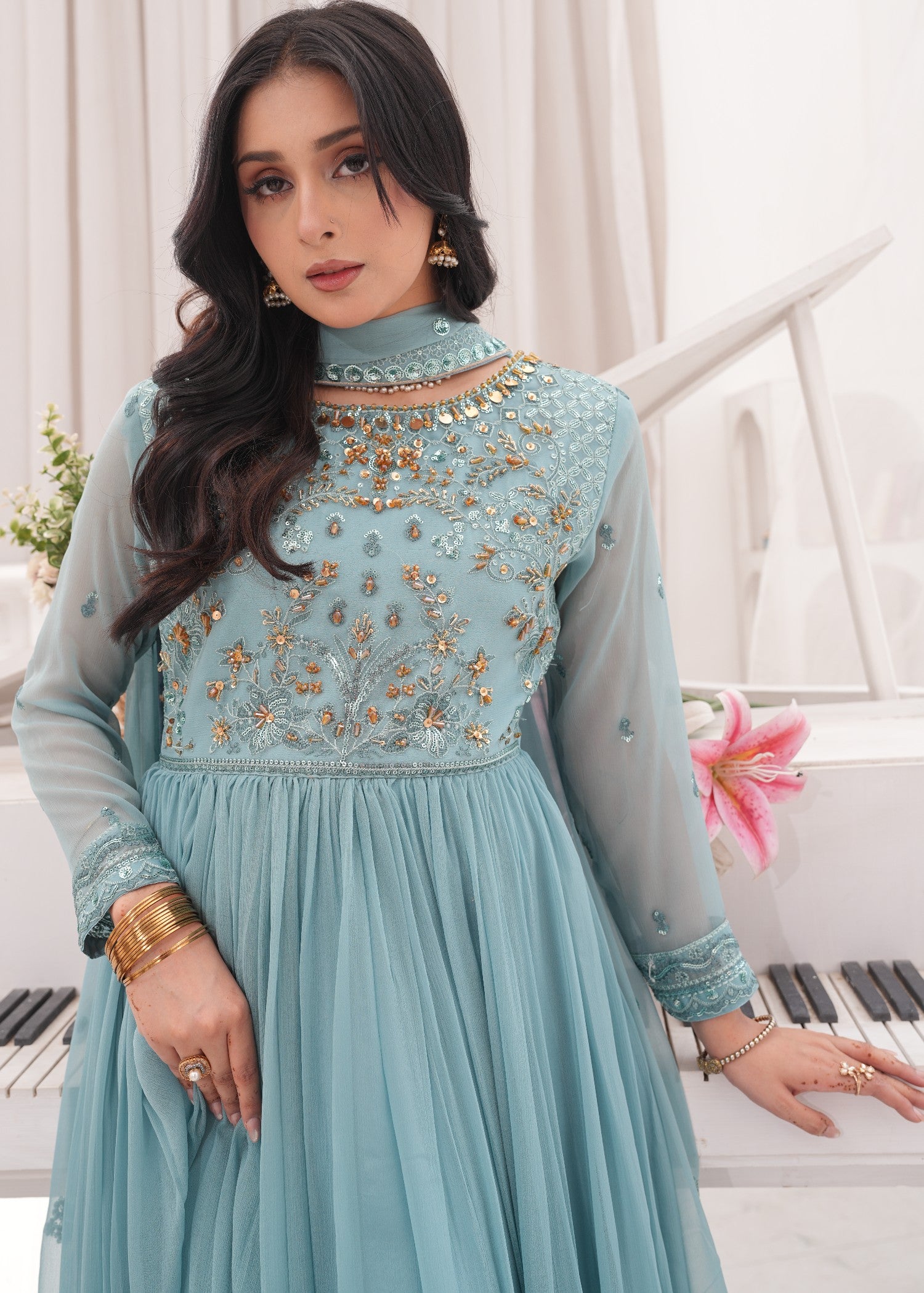 crinkle chiffon Maxi in Powder blue