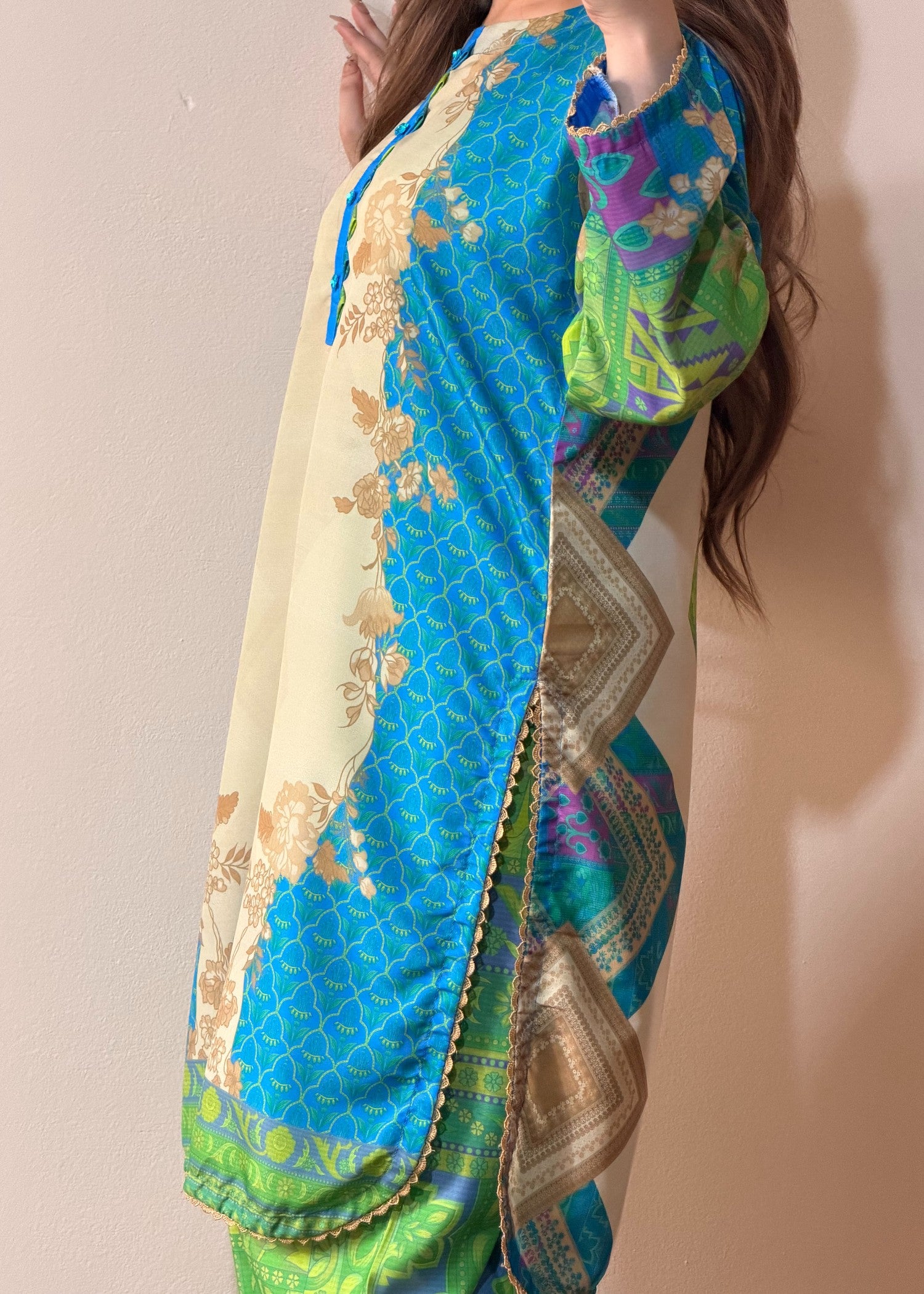 poly lawn Kurta Set in Multi