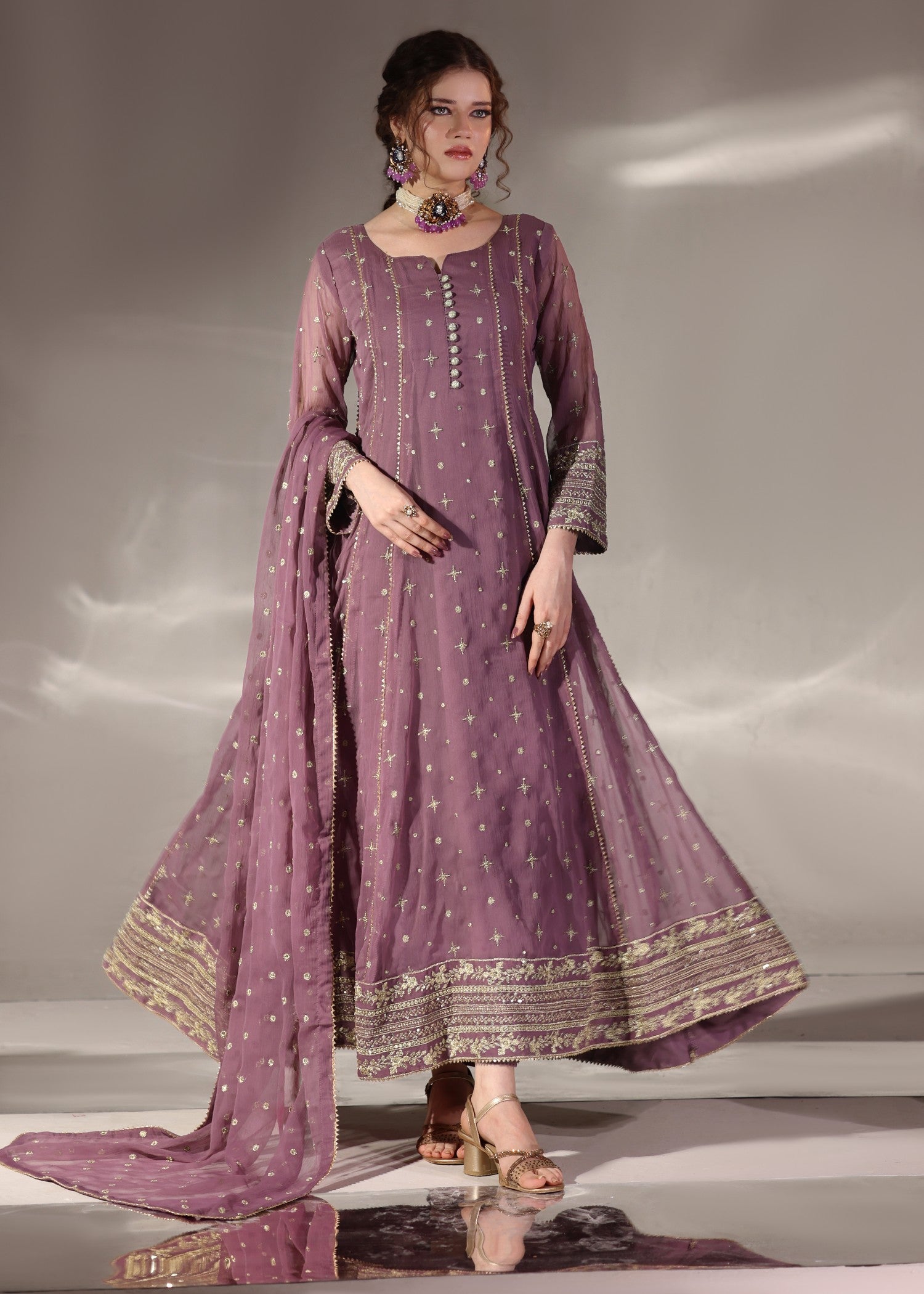 chiffon Pishwas in Mauve