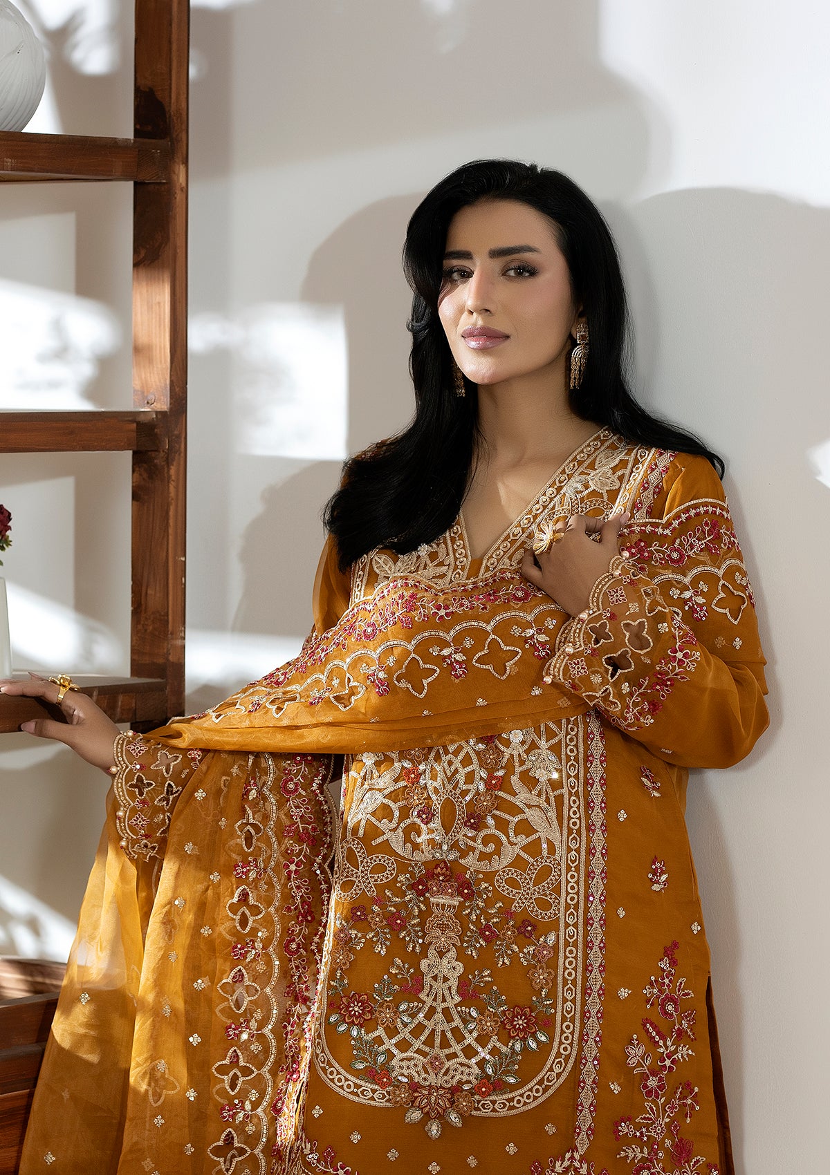 organza Kurta Set in Mustard