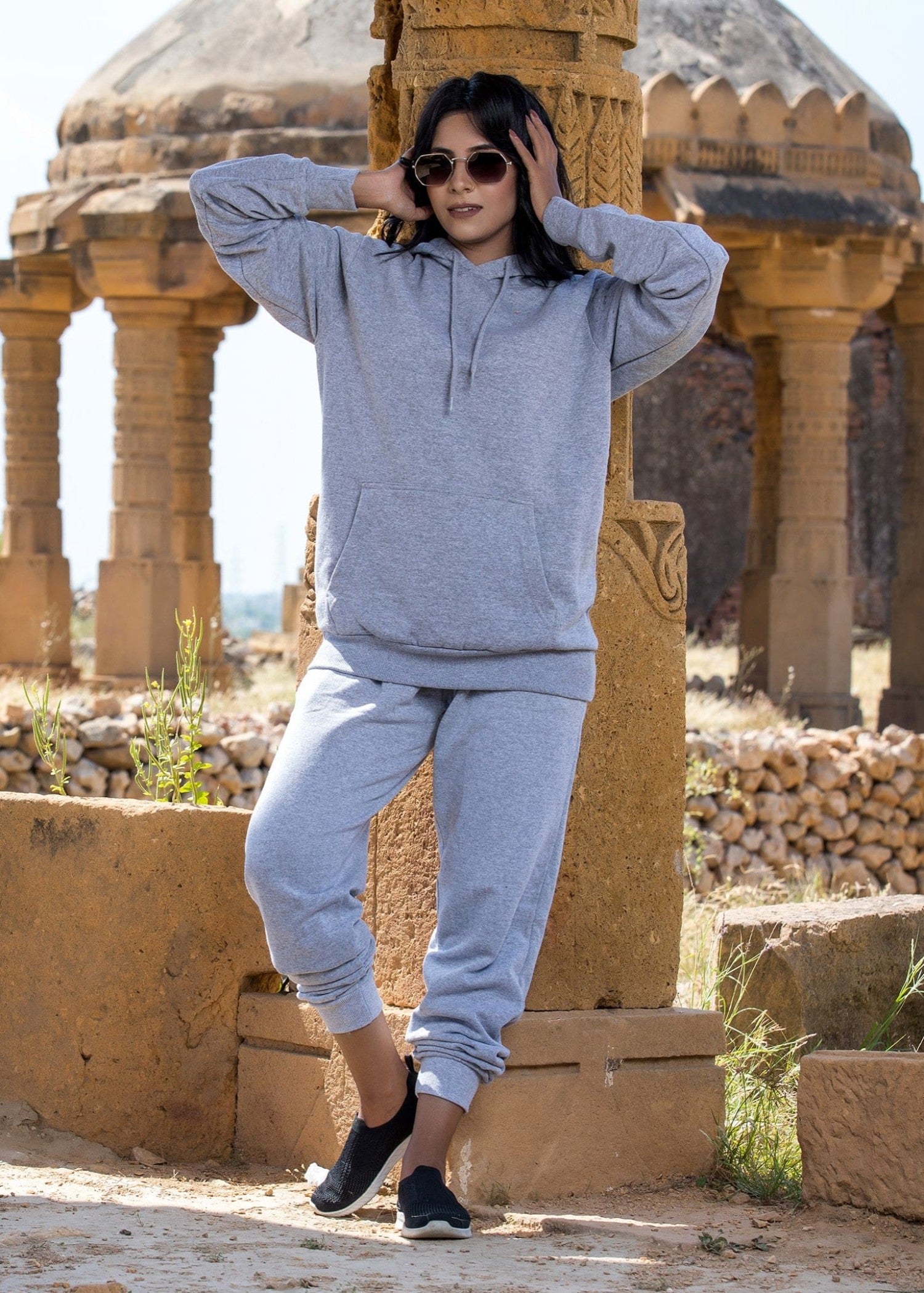cotton viscose Trousers in Cool grey