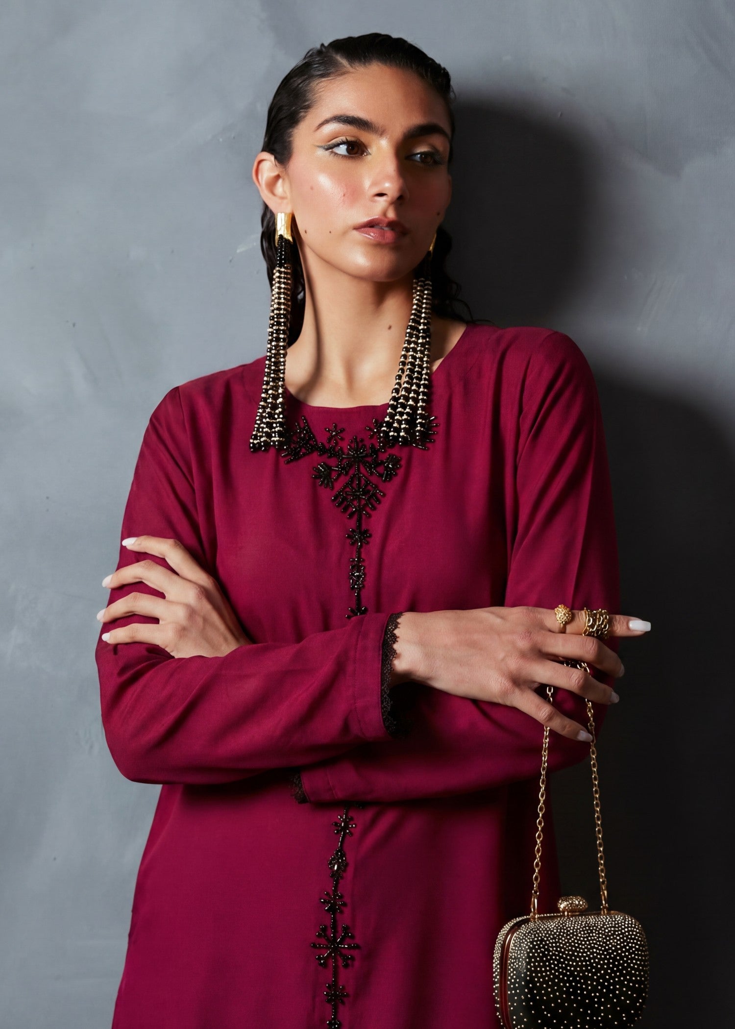 dhanak Kurta Set in Cardinal red