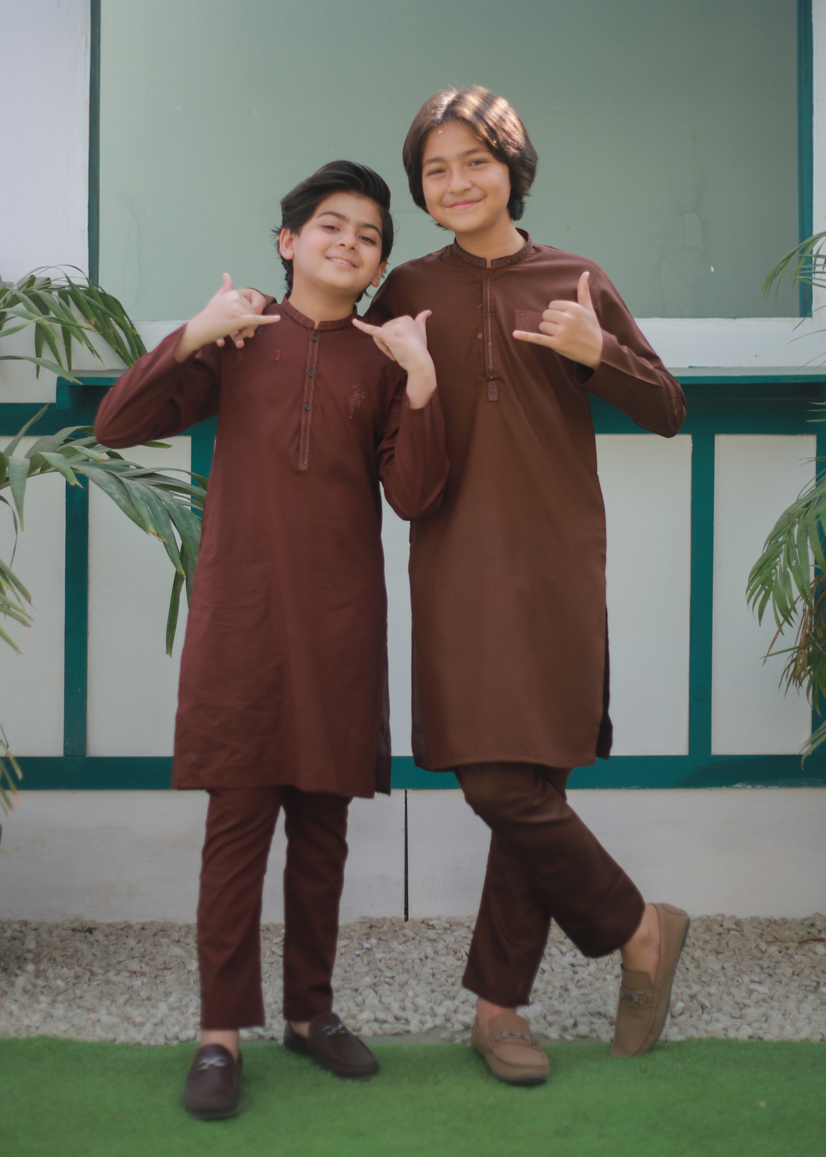 cotton Kurta Set in Saddle brown