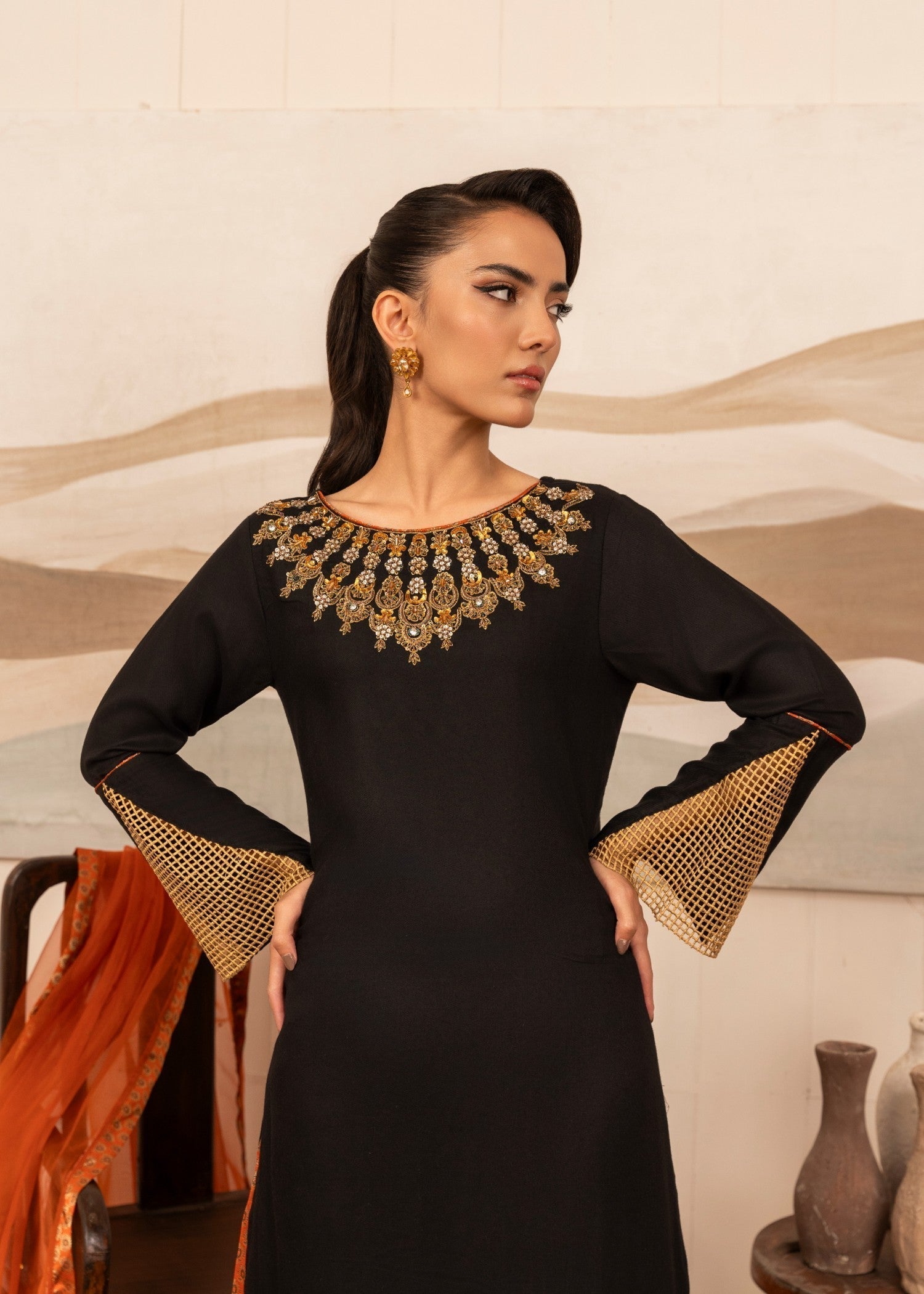viscose thai silk Kurta Set in Black