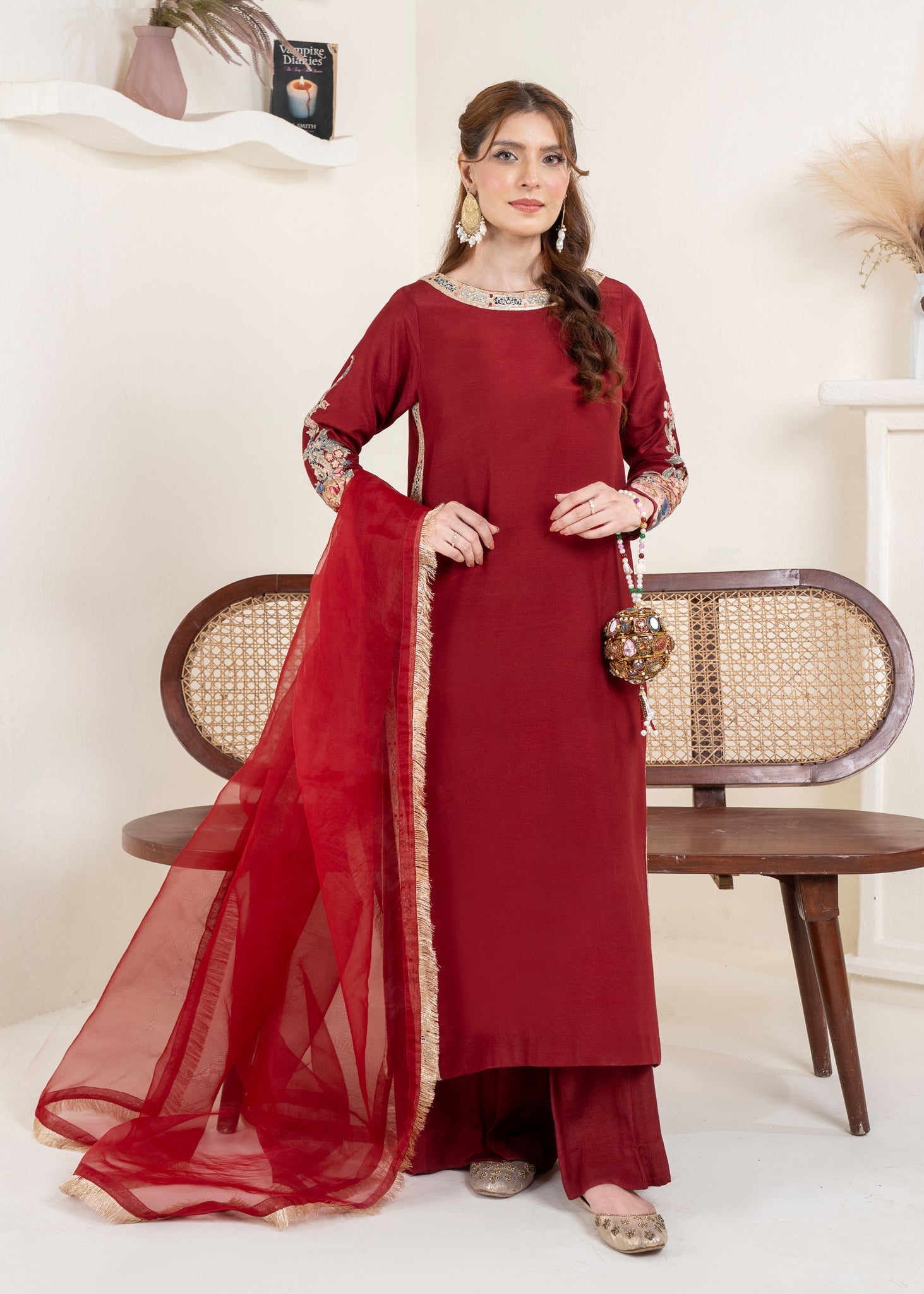thai silk Kurta Set in Maroon