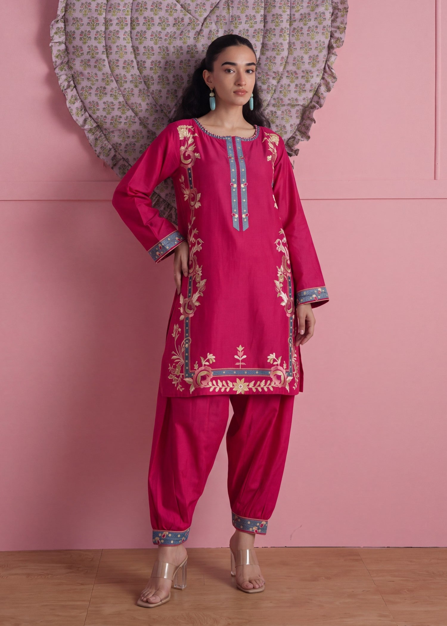 lawn Kurta Set in Crimson