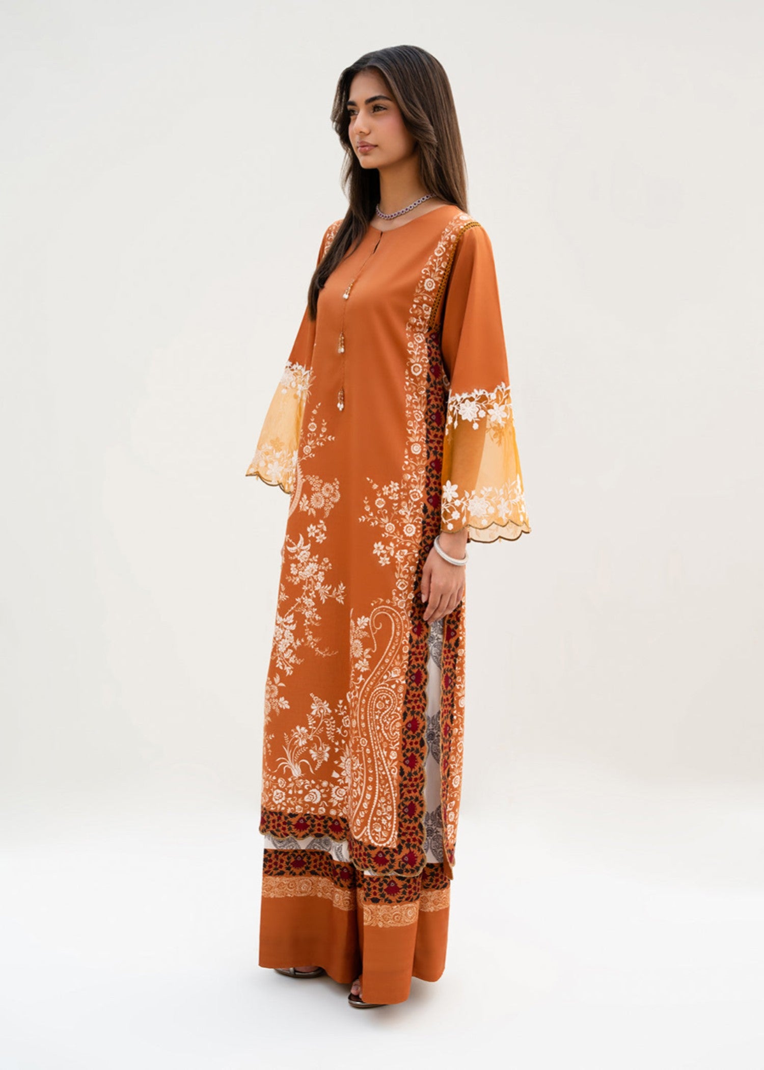 crepe Kurti in Rust orange