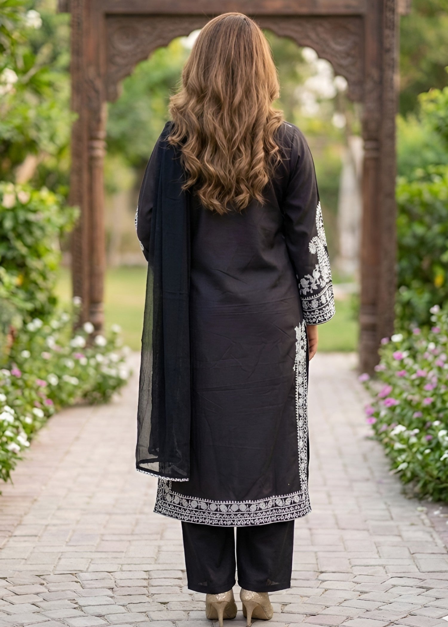 linen chambray Kurta Set in Black