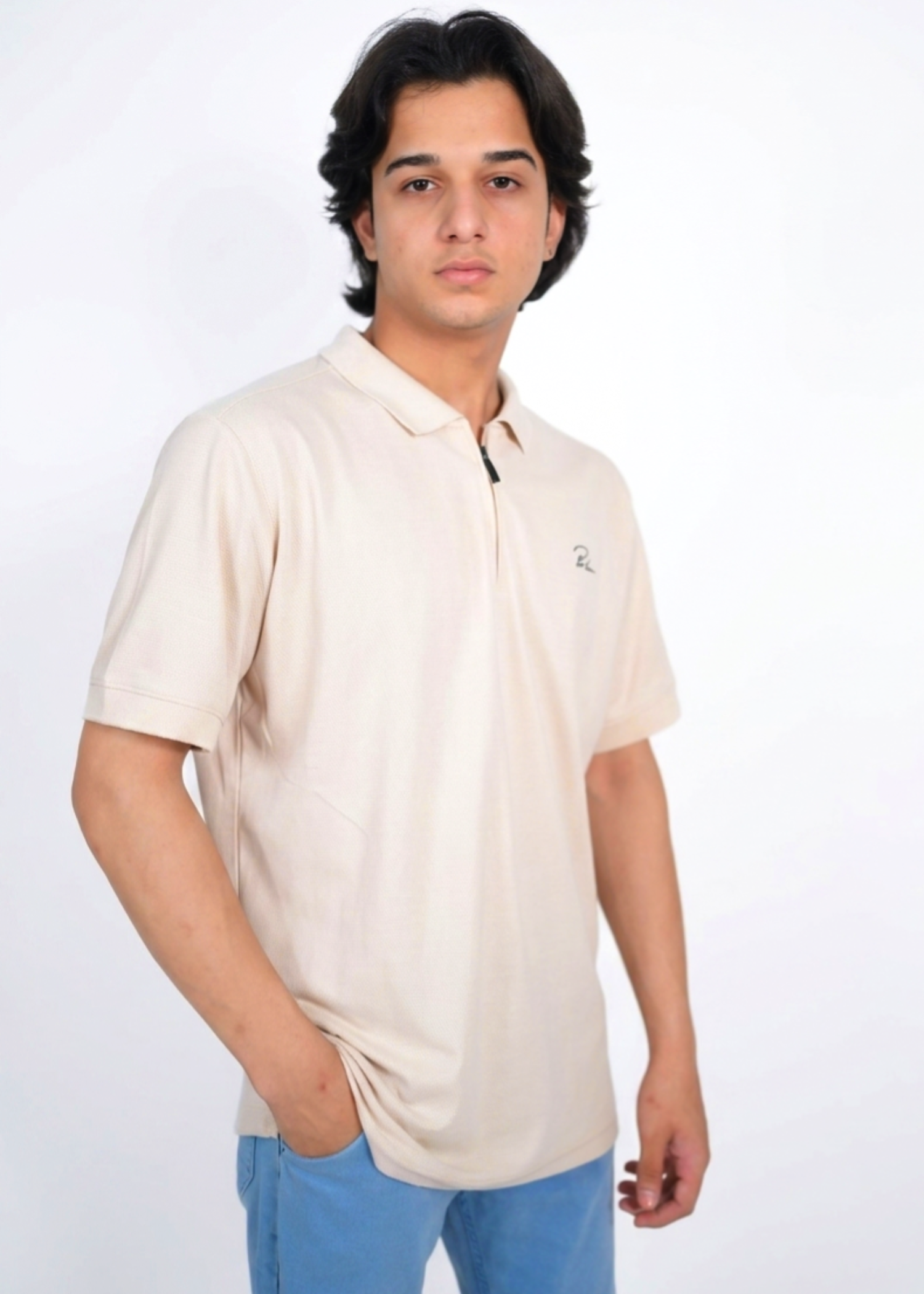 polycotton Polo Shirt in Beige
