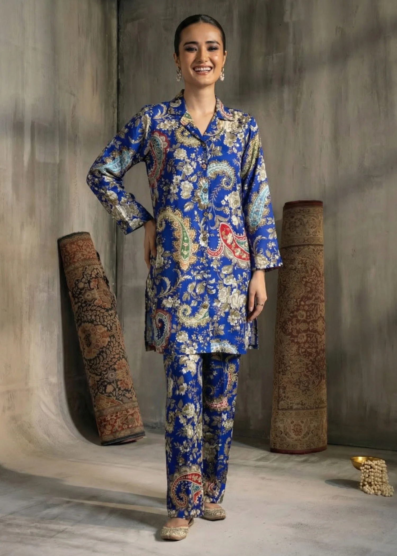 crepe Co Ord Sets in Royal blue
