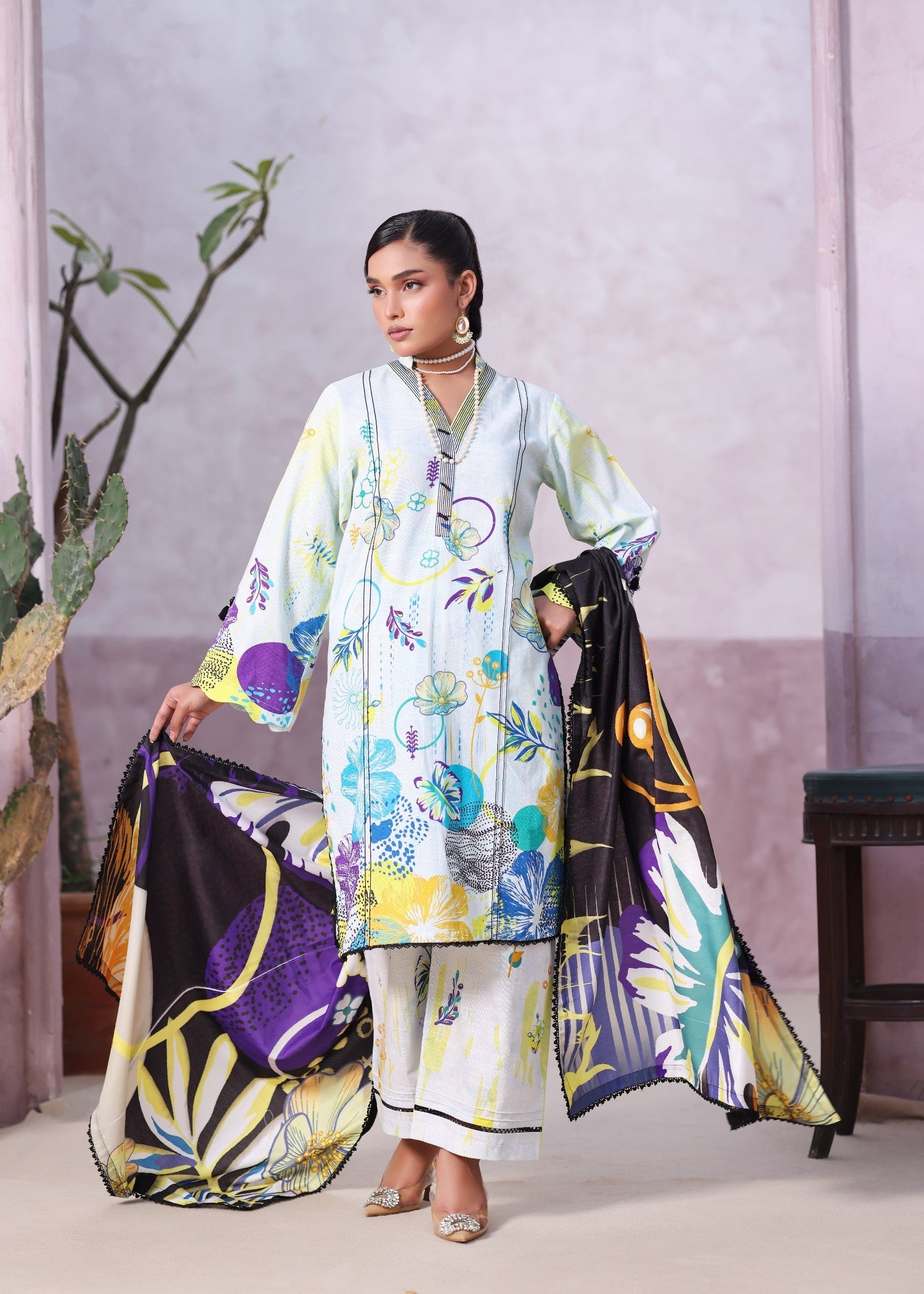 khaddar Kurta Set in Baby blue