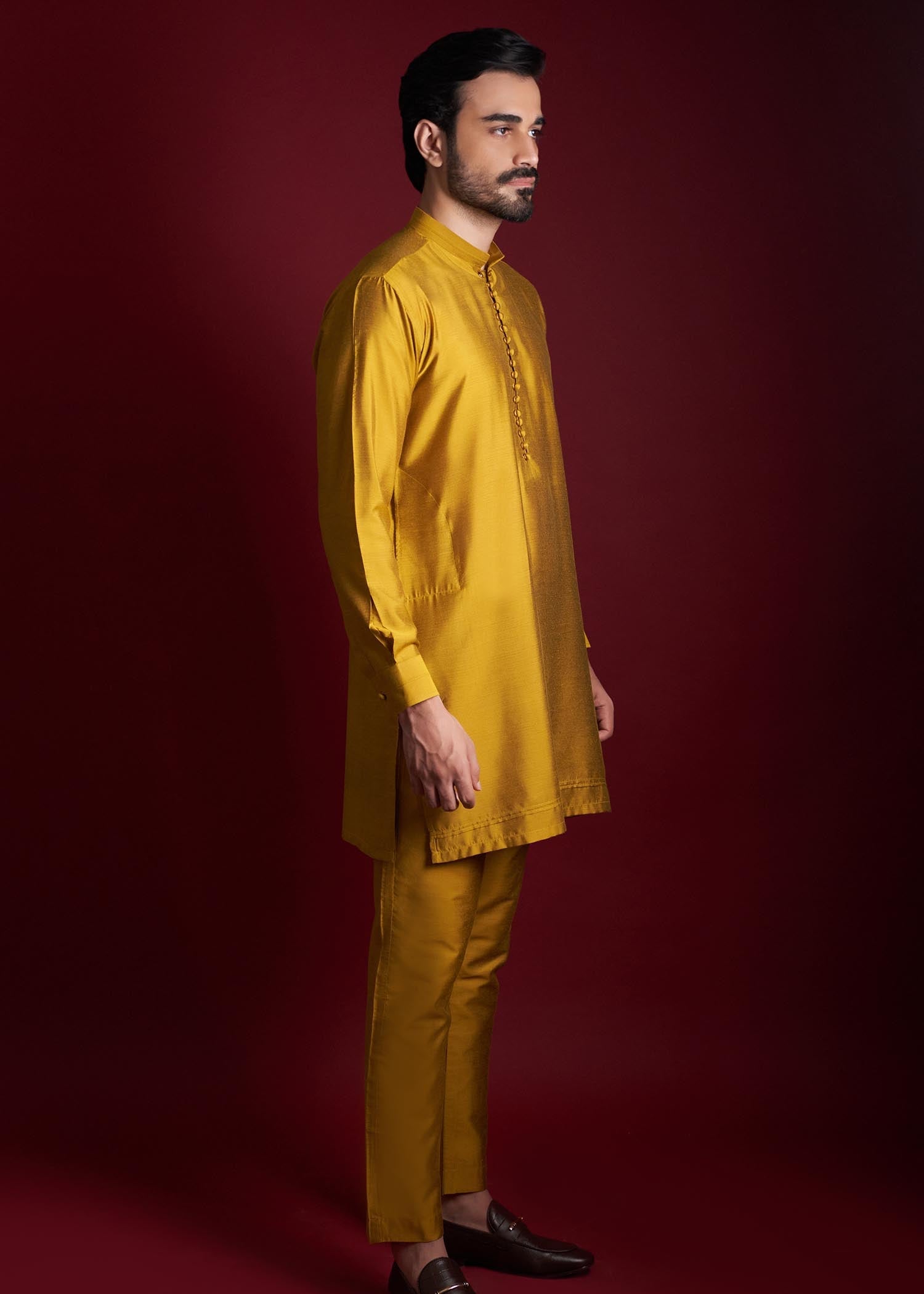 silk Prince Coat in Mustard