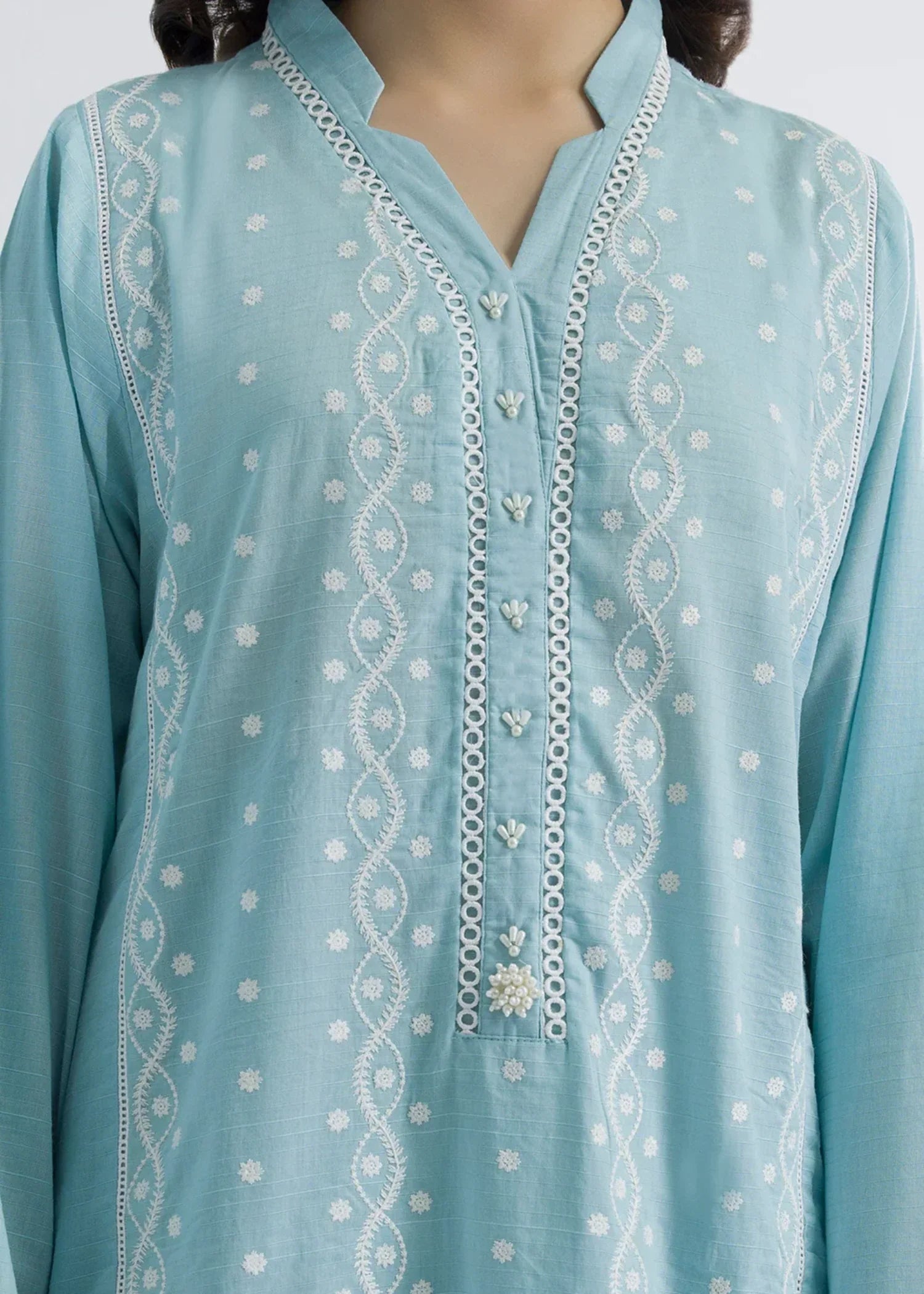 acrylic wool Kurta Set in Light blue