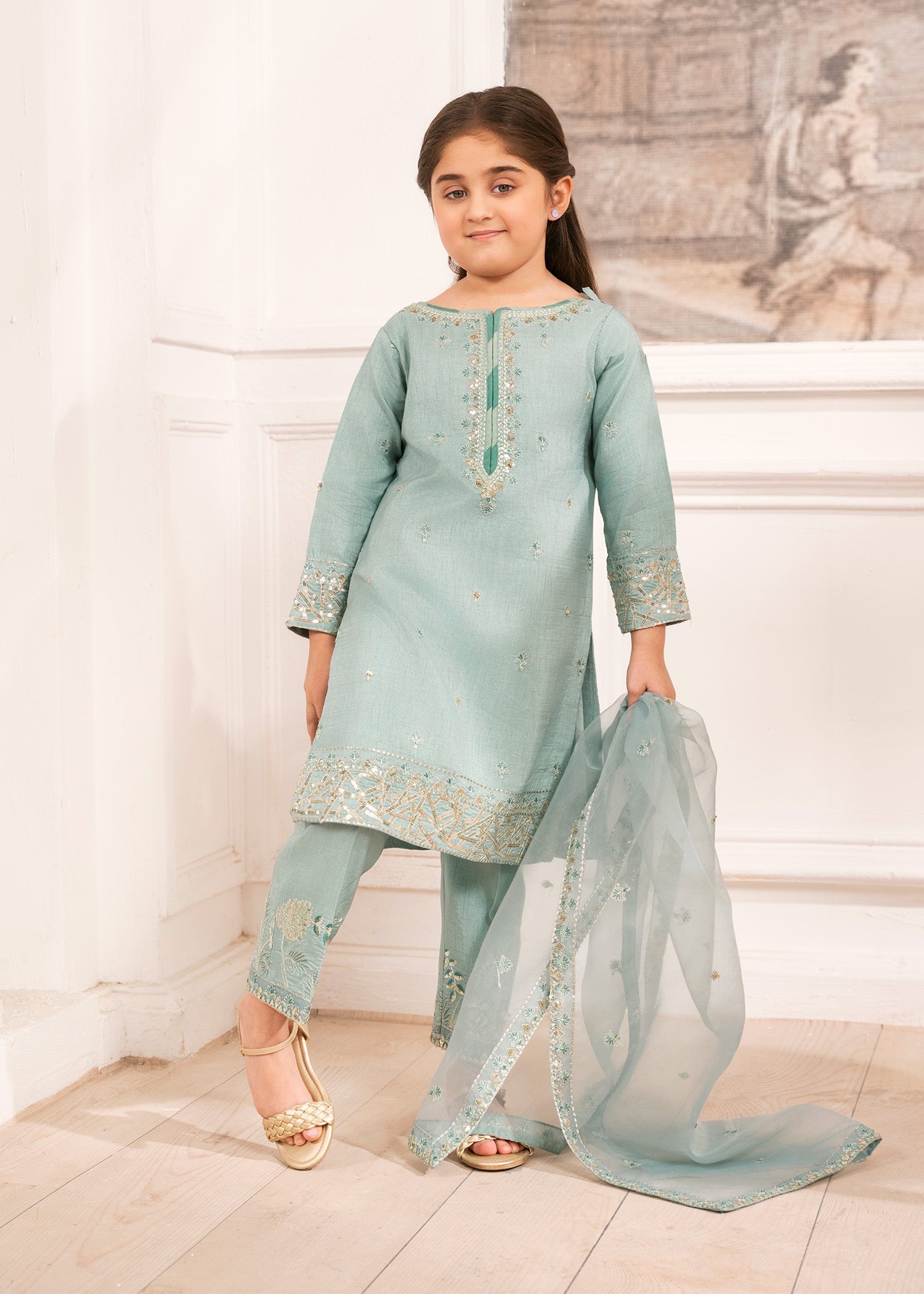 raw silk Kurta Set in Sky blue