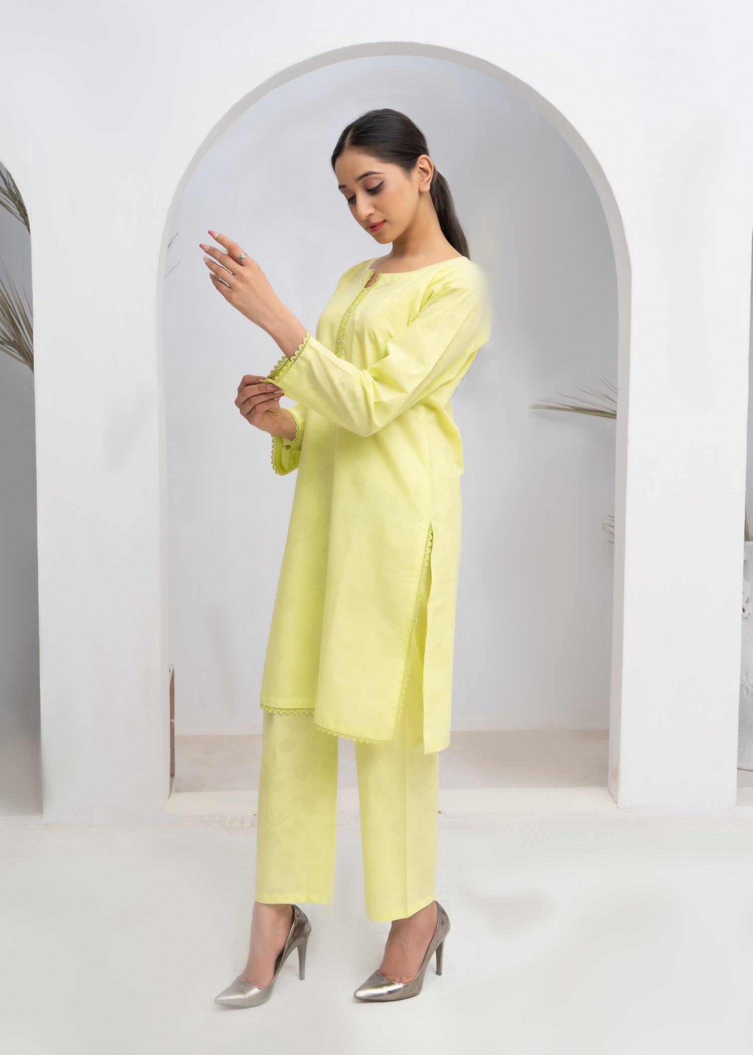 cotton Kurta Set in Chartreuse